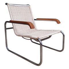 Fauteuil de salon Marcel Breuer B35 en chrome et rotin