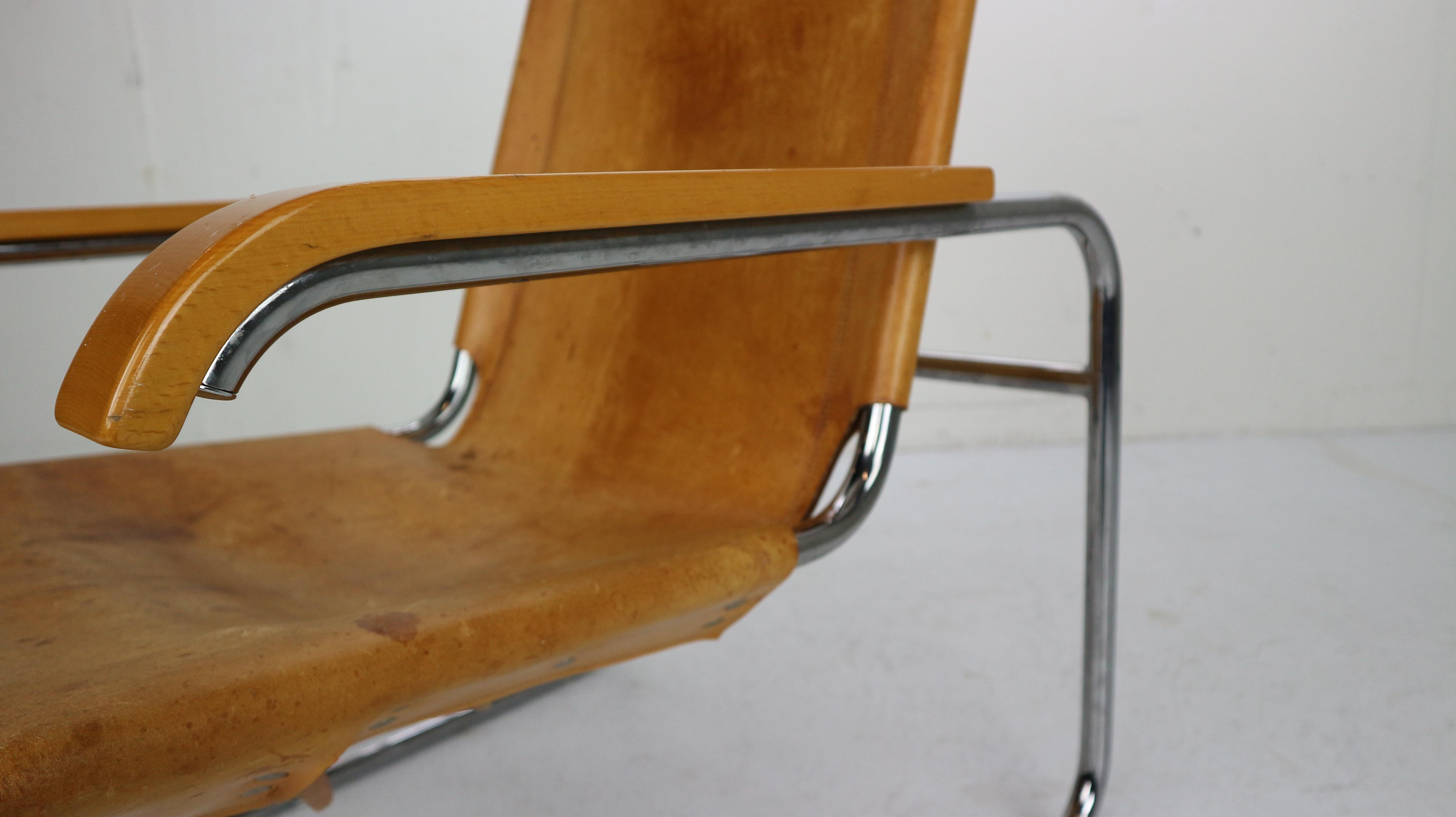 Marcel Breuer B35 Leather Lounge Chair/Armchair for Thonet, 1930s, Germany 6