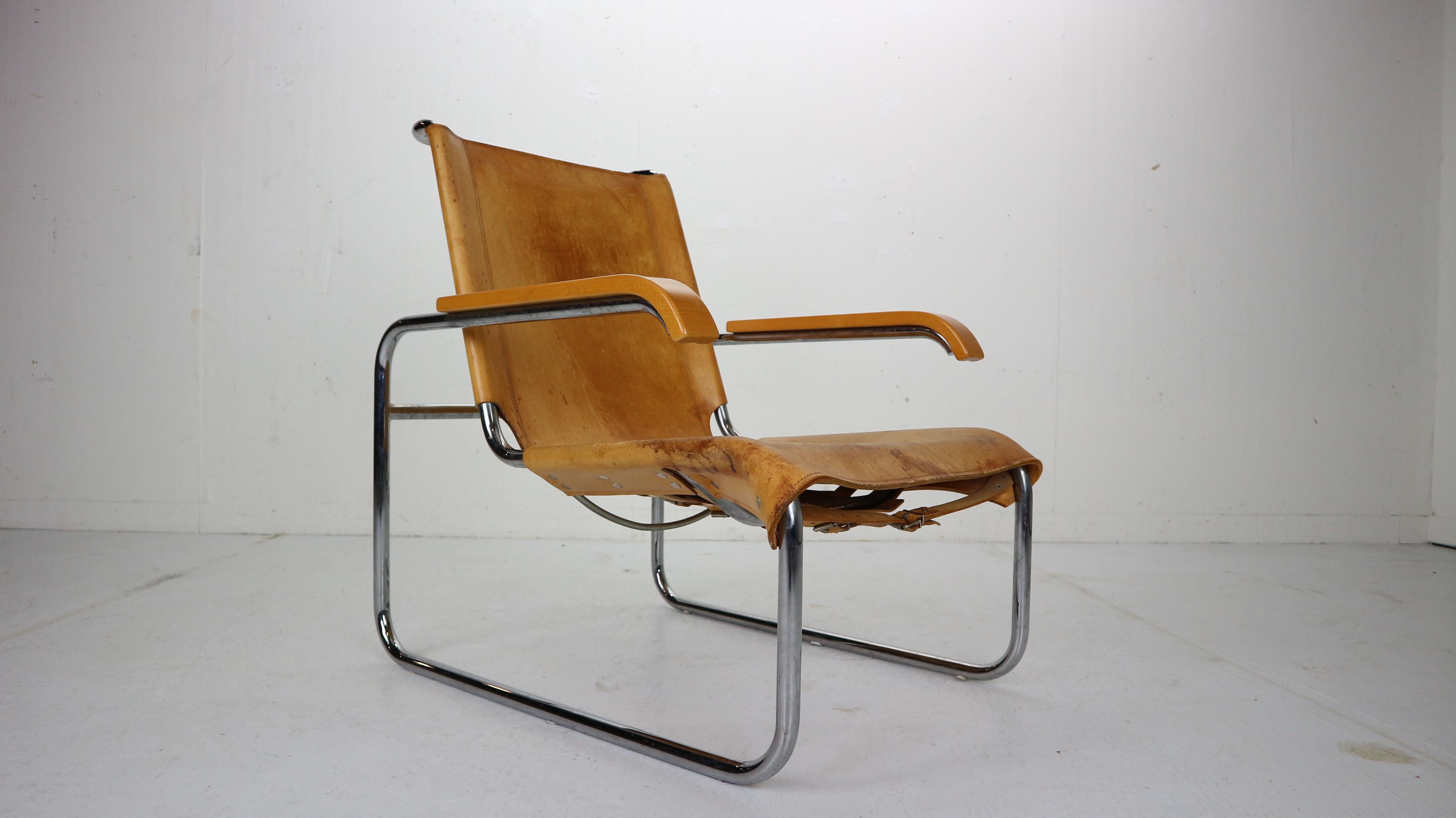 Marcel Breuer B35 Leather Lounge Chair/Armchair for Thonet, 1930s, Germany In Good Condition In The Hague, NL