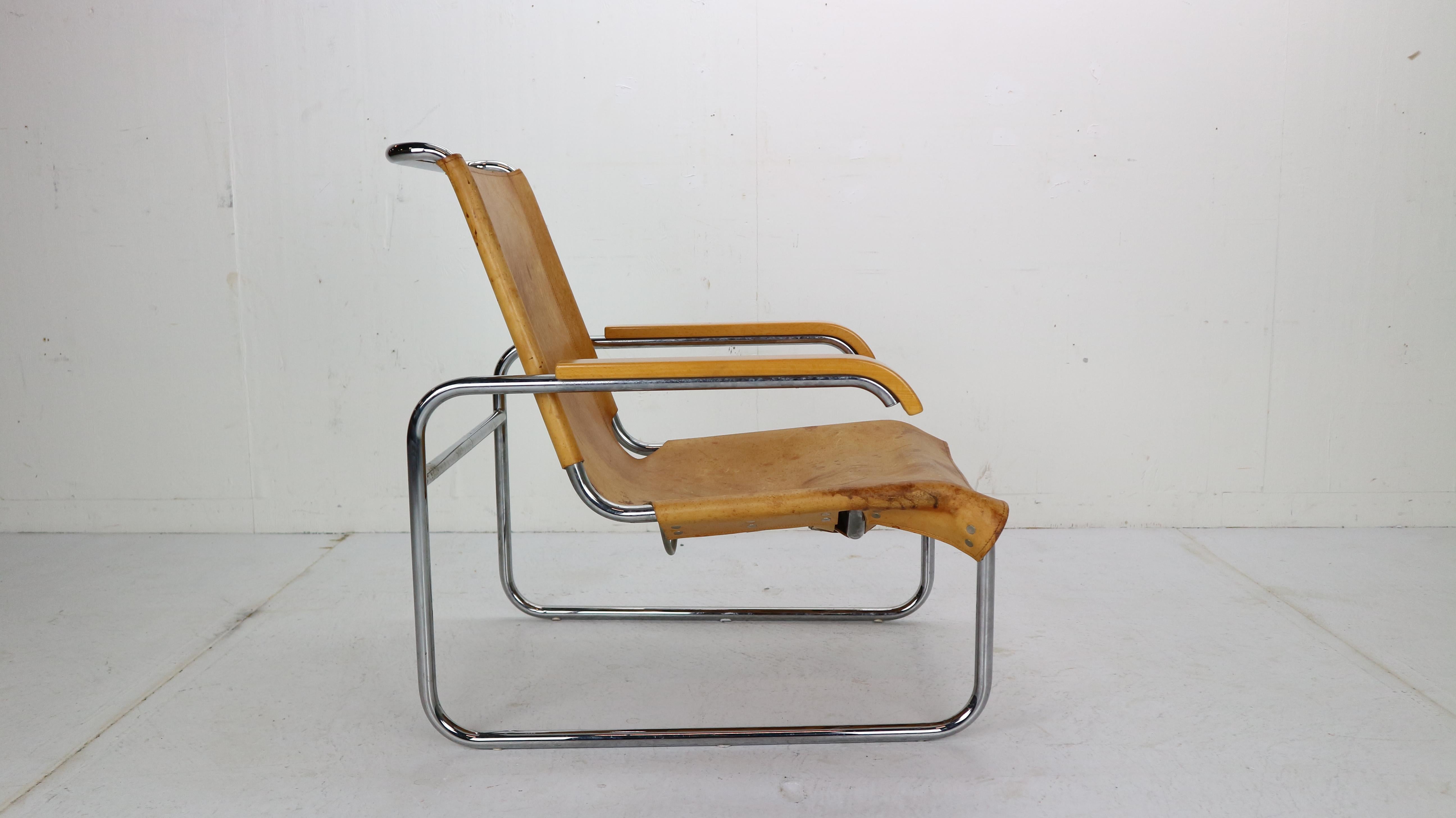 Mid-20th Century Marcel Breuer B35 Leather Lounge Chair/Armchair for Thonet, 1930s, Germany