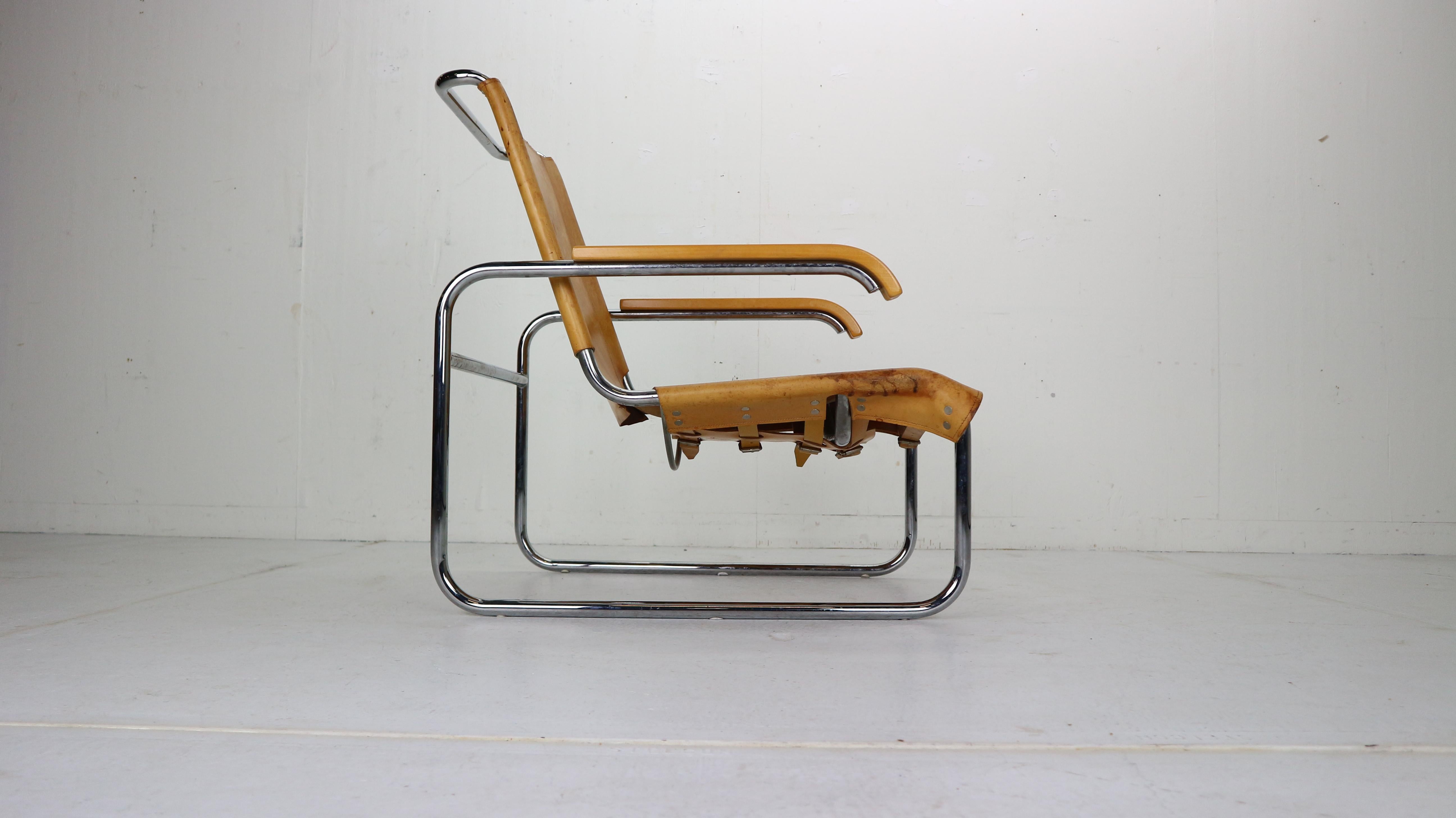 Marcel Breuer B35 Leather Lounge Chair/Armchair for Thonet, 1930s, Germany 1