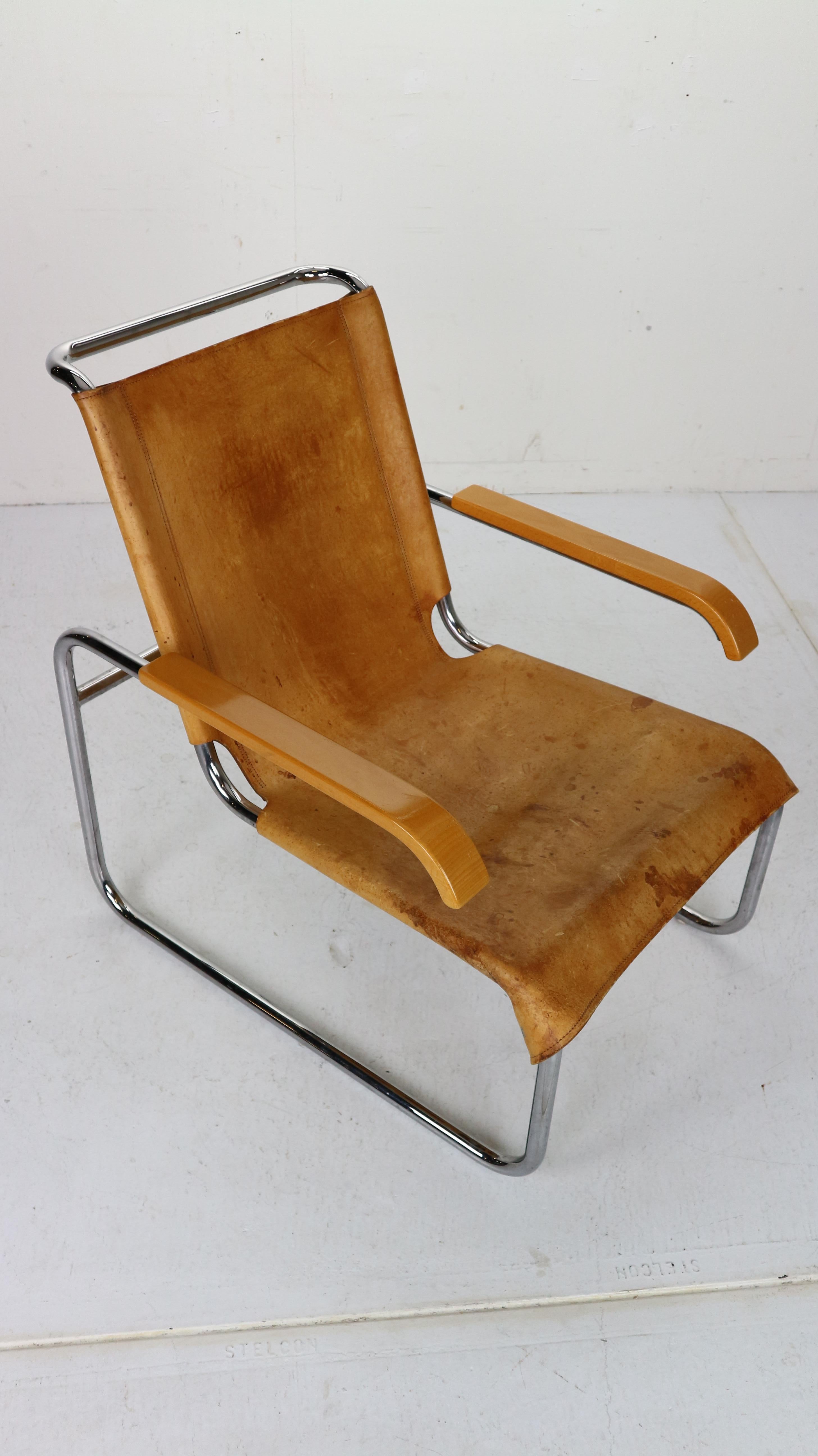 Marcel Breuer B35 Leather Lounge Chair/Armchair for Thonet, 1930s, Germany 3