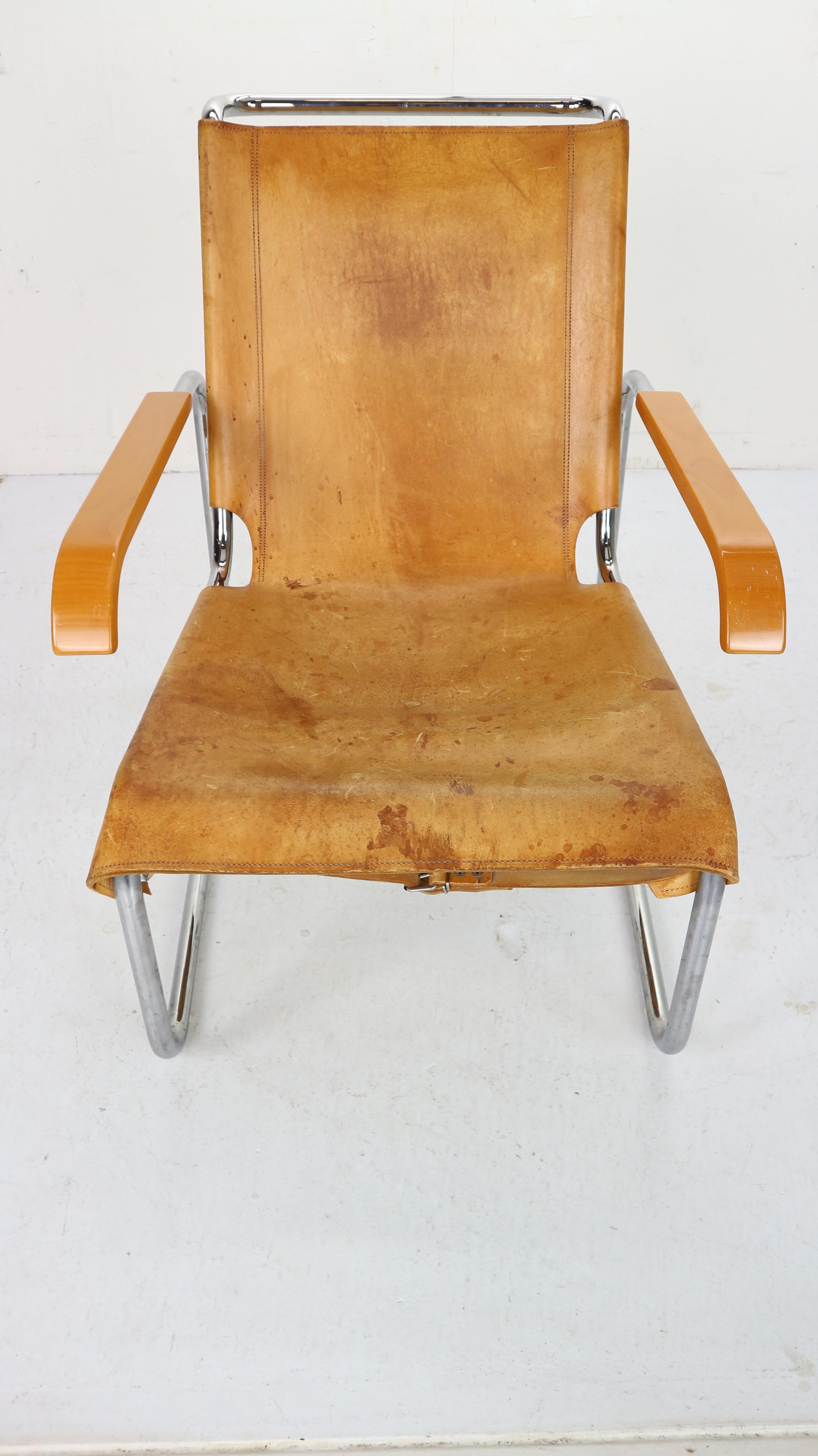 Marcel Breuer B35 Leather Lounge Chair/Armchair for Thonet, 1930s, Germany 4