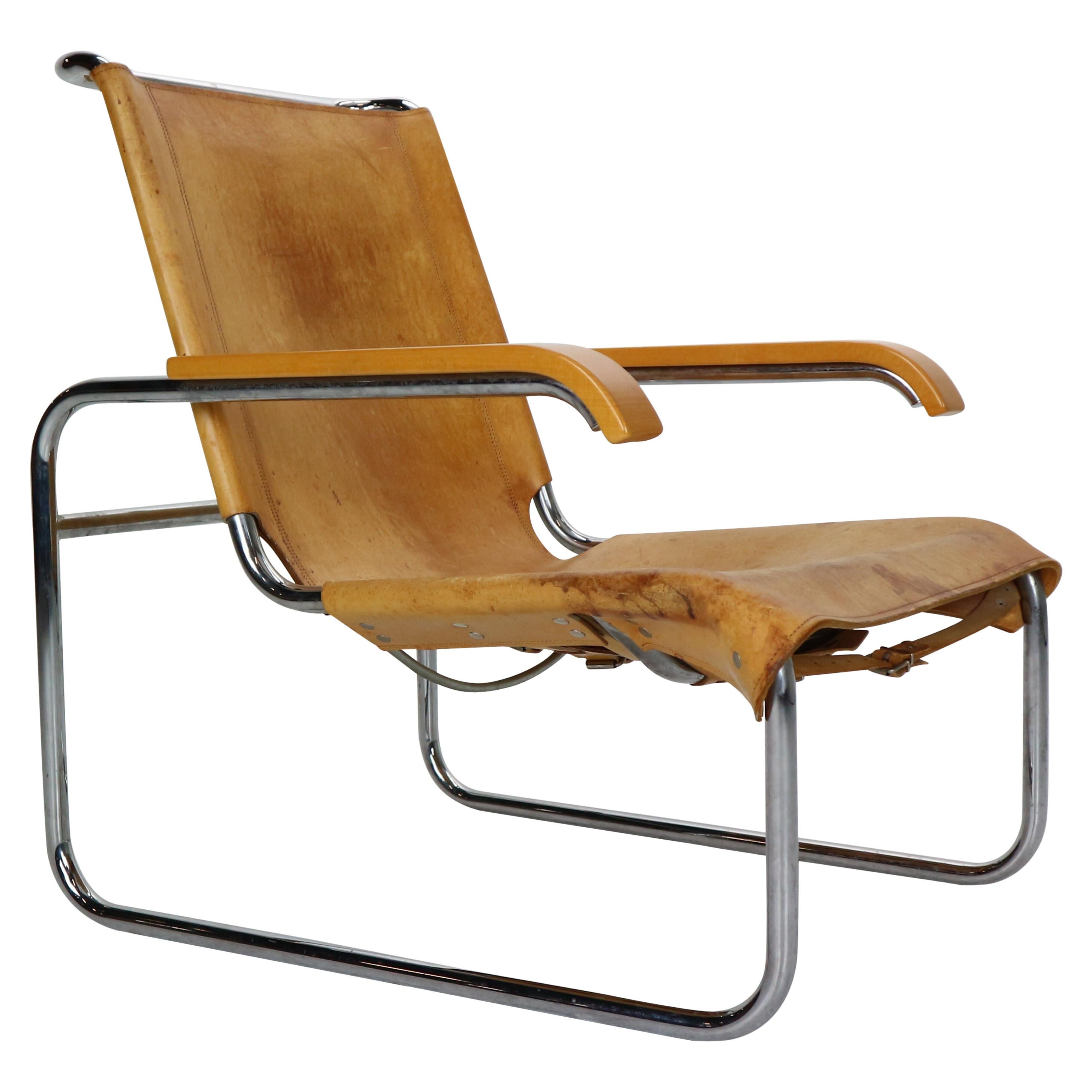 Marcel Breuer B35 Leather Lounge Chair/Armchair for Thonet, 1930s, Germany