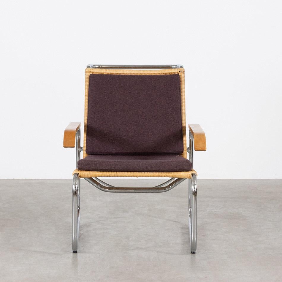 Bauhaus Marcel Breuer B35 Lounge Armchair with Original Rattan and Chrome Frame, Thonet