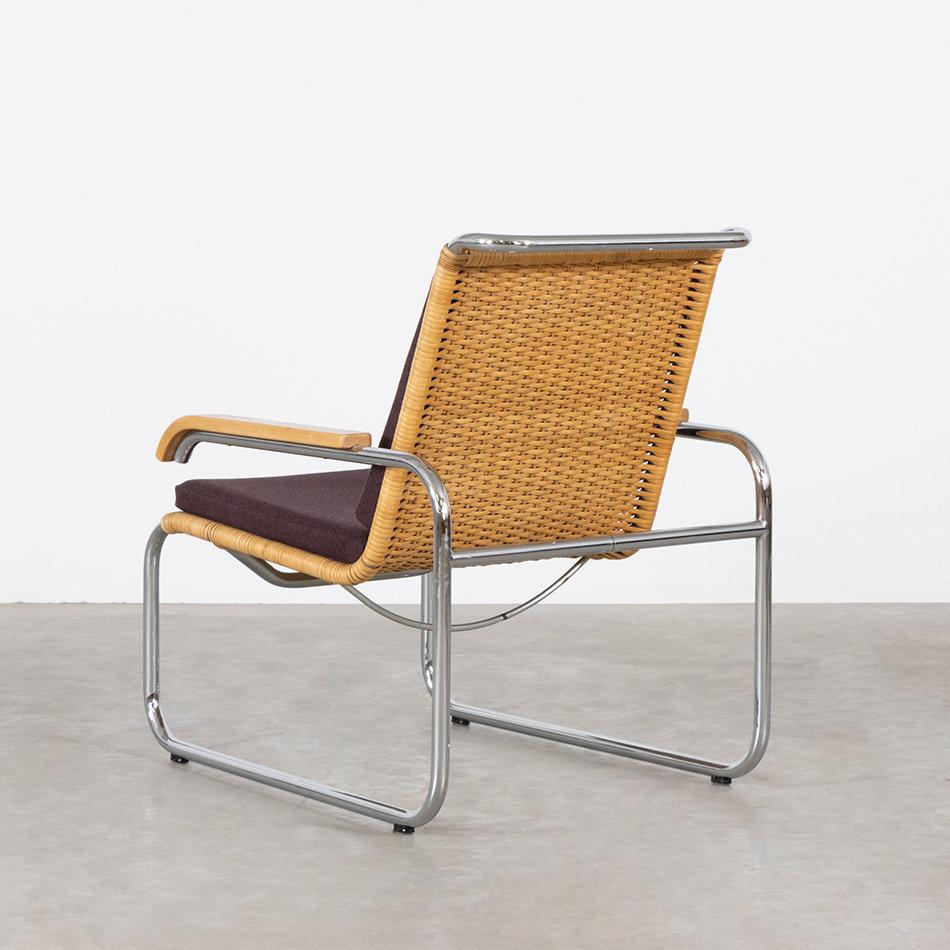 Plated Marcel Breuer B35 Lounge Armchair with Original Rattan and Chrome Frame, Thonet