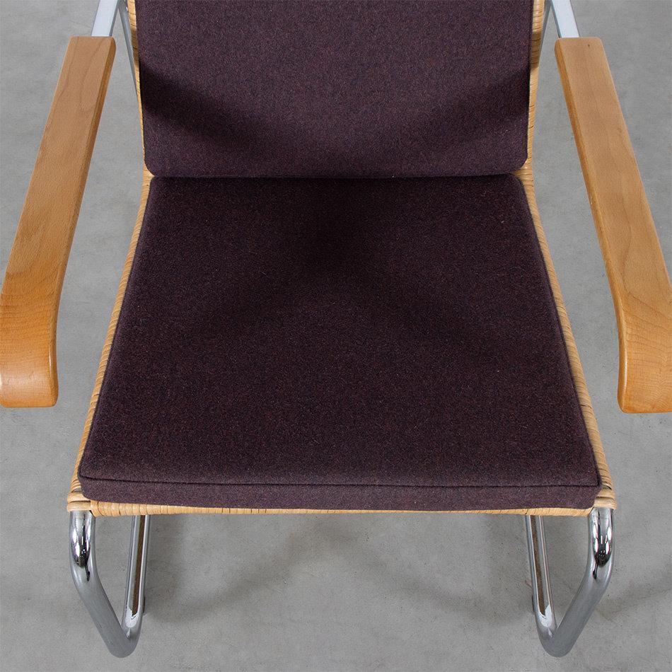 20th Century Marcel Breuer B35 Lounge Armchair with Original Rattan and Chrome Frame, Thonet