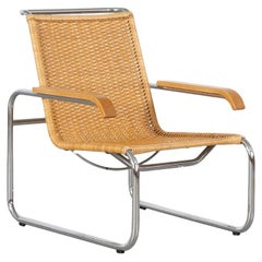 Marcel Breuer B35 Lounge-Sessel mit Original-Rattan und Chromgestell:: Thonet