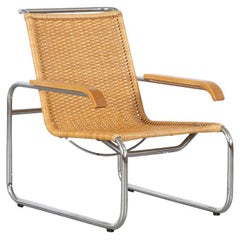 Fauteuil Lounge Marcel Breuer B35 avec rotin original et structure en chrome:: Thonet