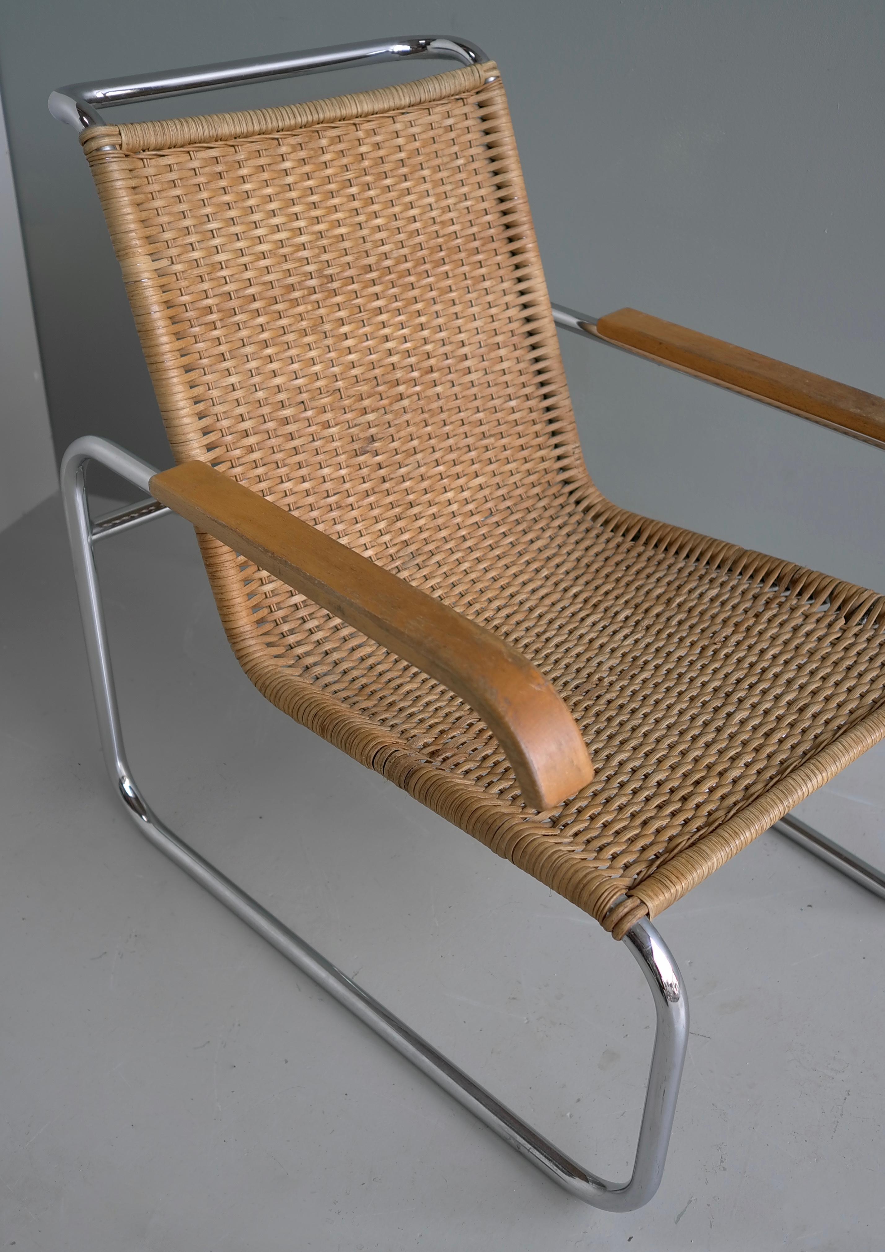 Marcel Breuer B35 Wicker and Chrome Armchair by Thonet 1960's For Sale 4