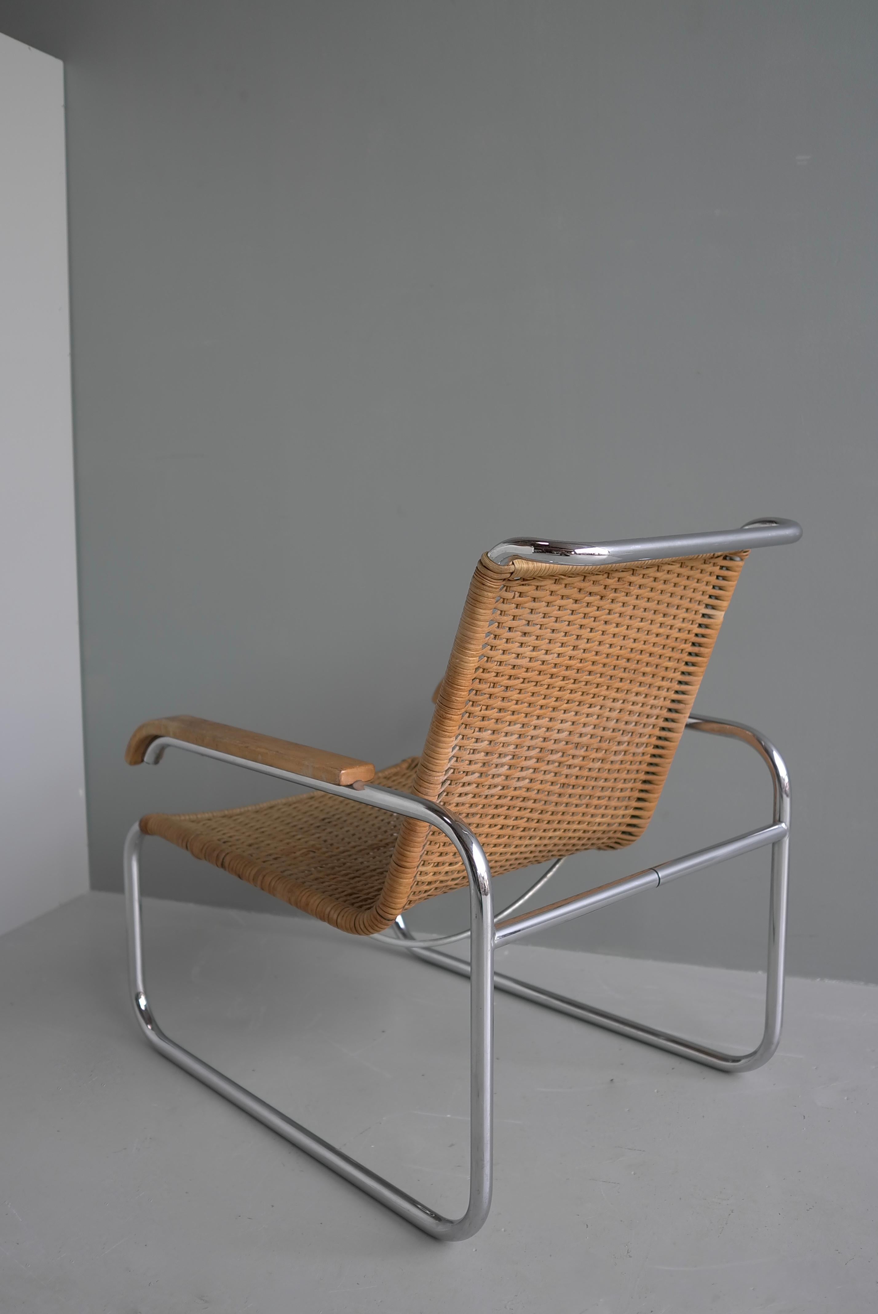 German Marcel Breuer B35 Wicker and Chrome Armchair by Thonet 1960's For Sale
