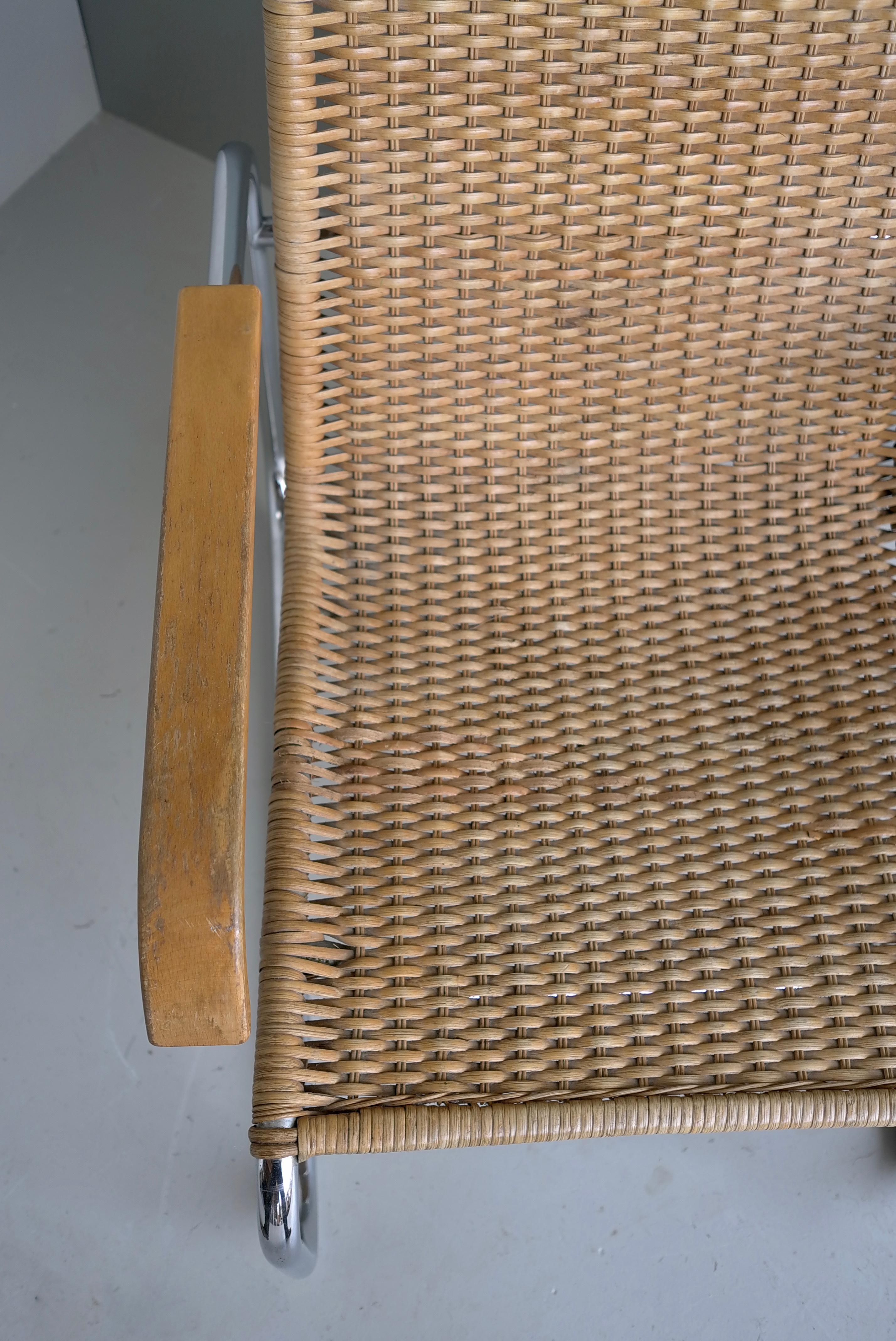 Marcel Breuer B35 Wicker and Chrome Armchair by Thonet 1960's For Sale 1