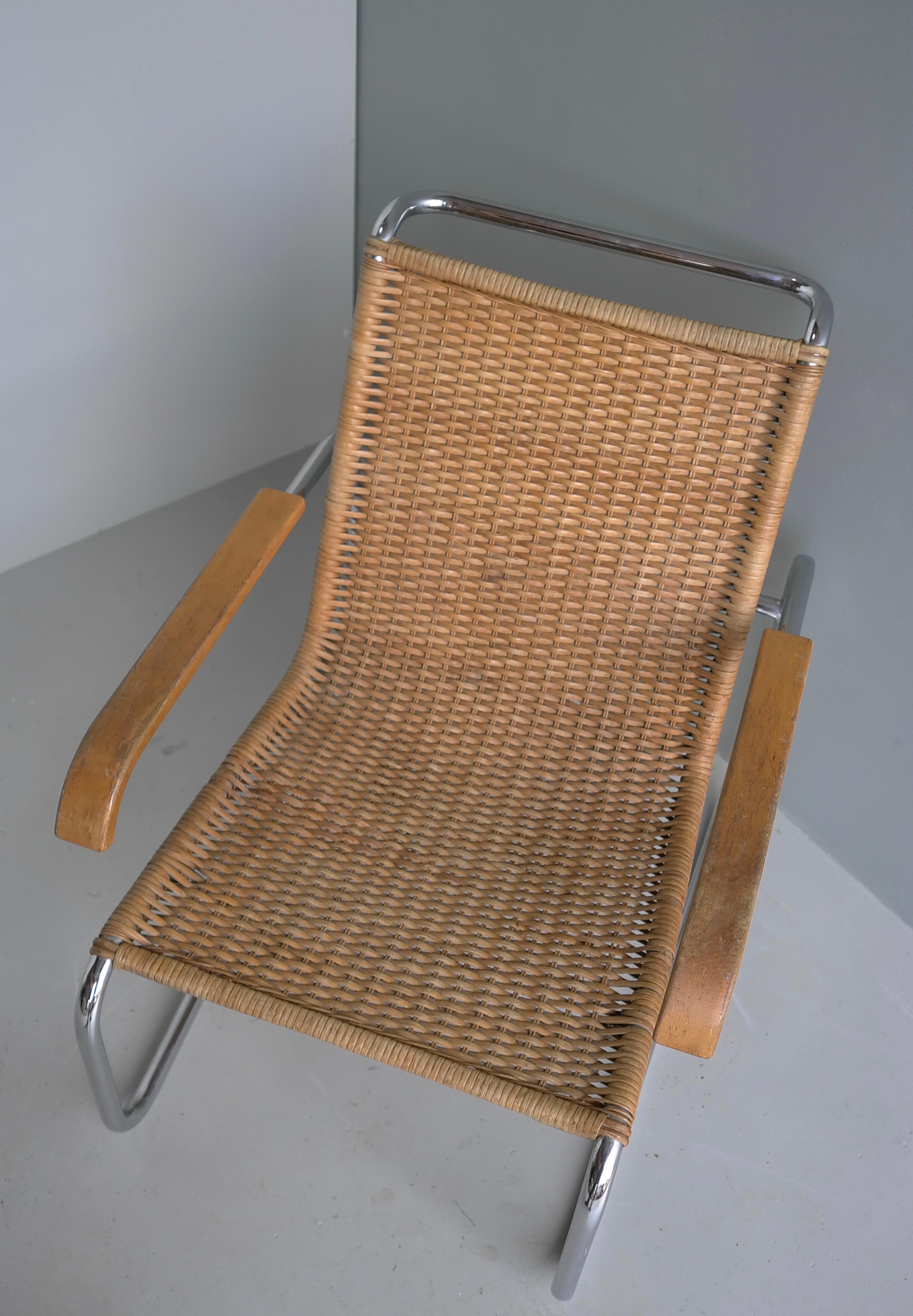 Marcel Breuer B35 Wicker and Chrome Armchair by Thonet 1960's For Sale 2