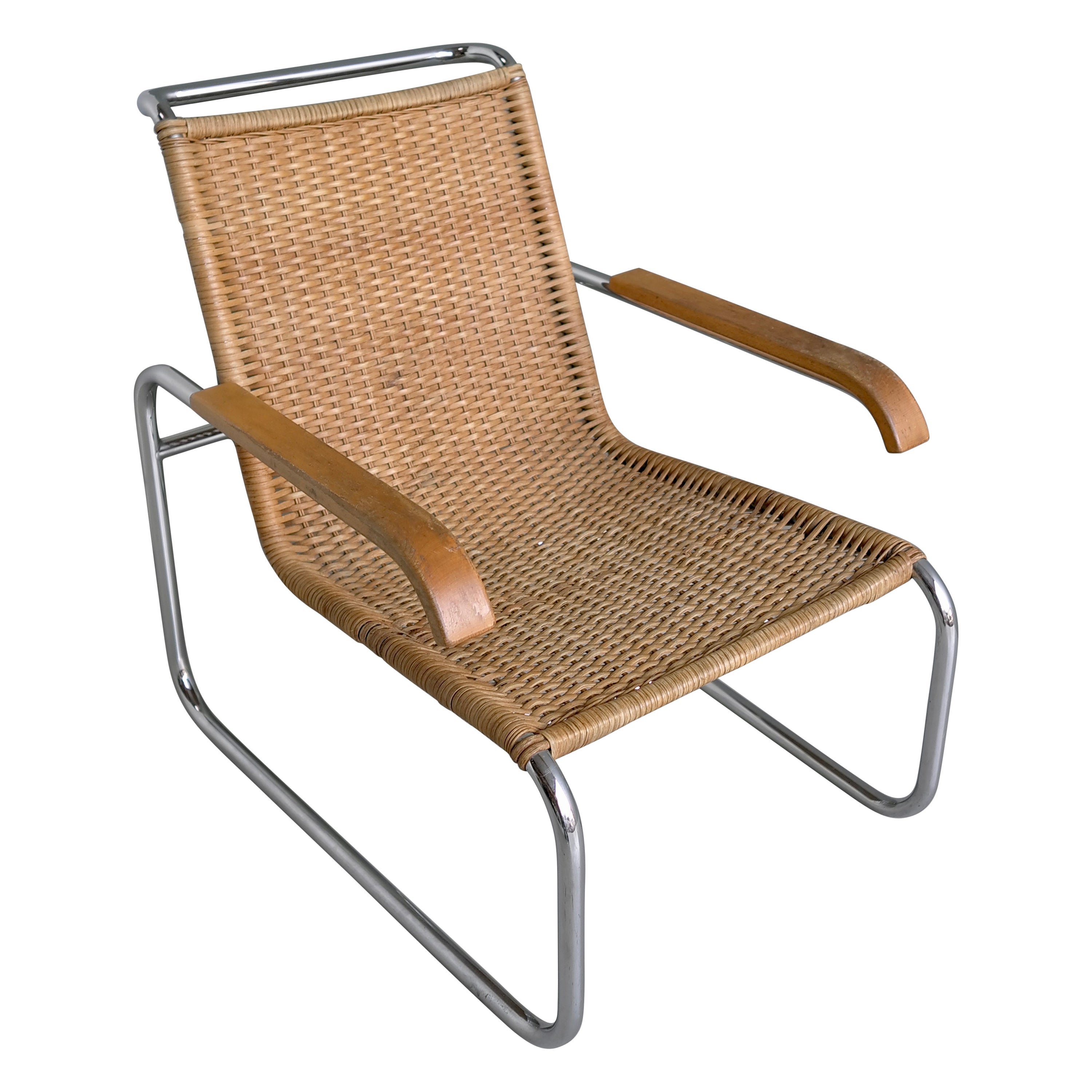 Marcel Breuer B35 Sillón de mimbre y cromo de Thonet Años 60