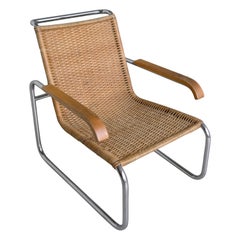 Poltrona B35 di Marcel Breuer in vimini e cromo di Thonet degli anni '60