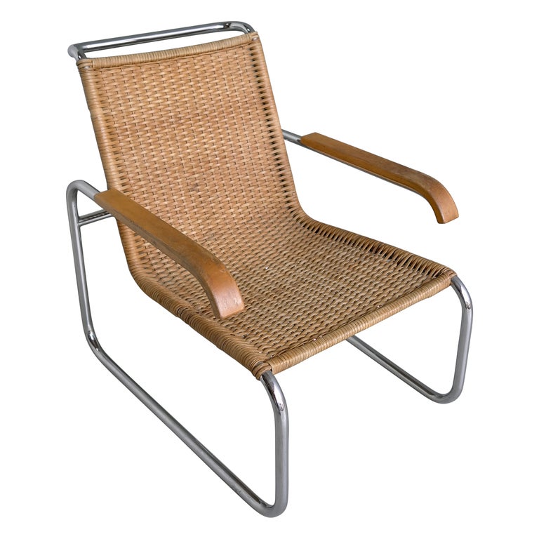 Marcel Breuer B35 Wicker and Chrome Armchair by Thonet 1960's For