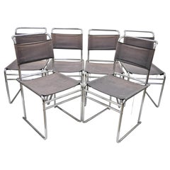 Marcel Breuer B5 Dining Chairs Chrome and Canvas Vintage Bauhaus, Set of 6