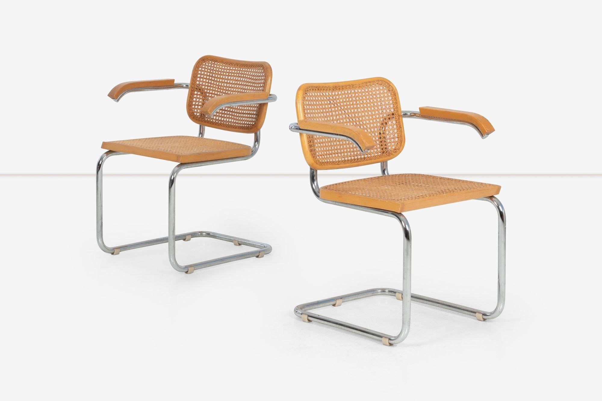 Late 20th Century Marcel Breuer B64 Cesca Dining Chairs with Arms set of Six For Sale