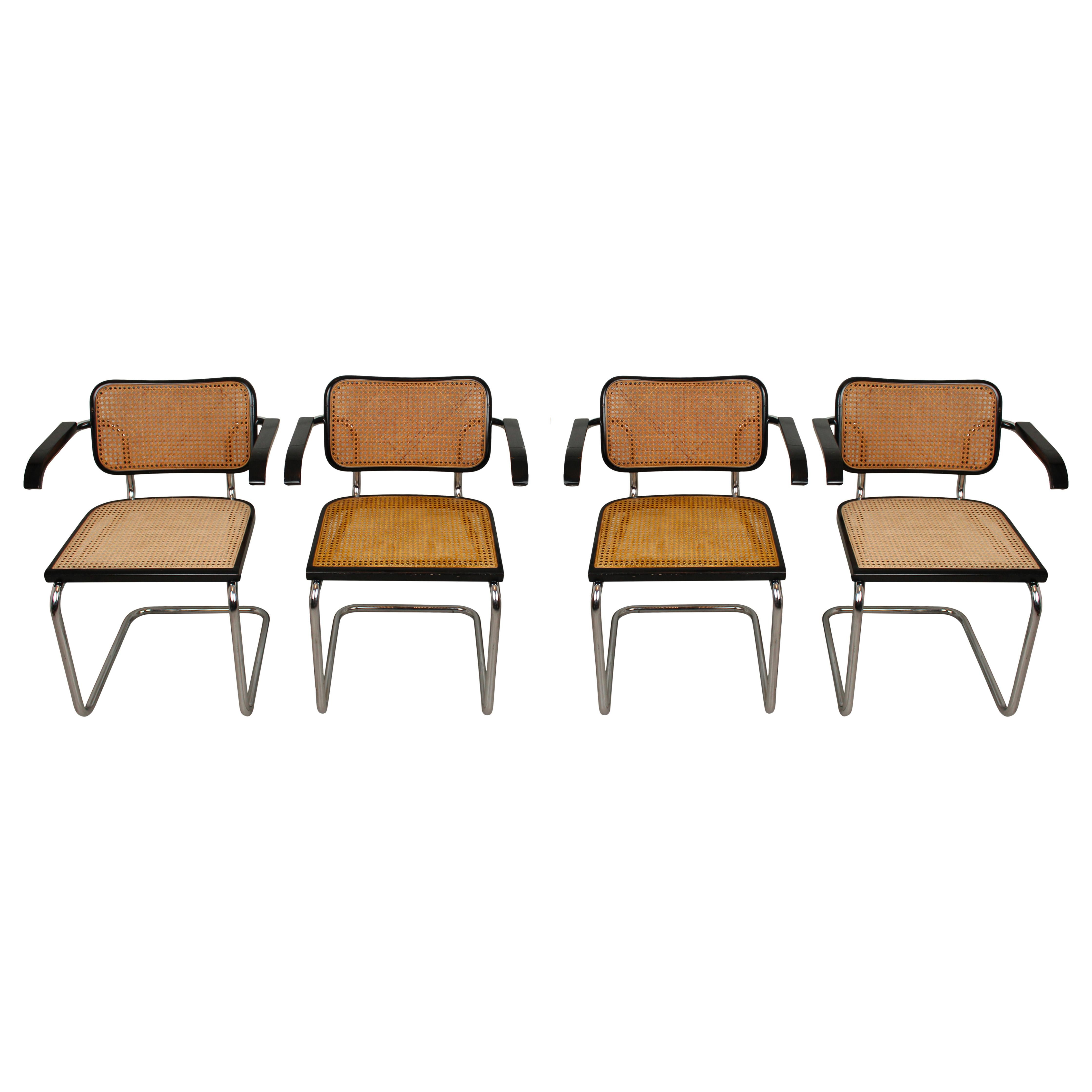 Bauhaus Marcel Breuer B64 Cesca Dining Room Arm Chair for Gavina Knoll, 1968, Set of 4