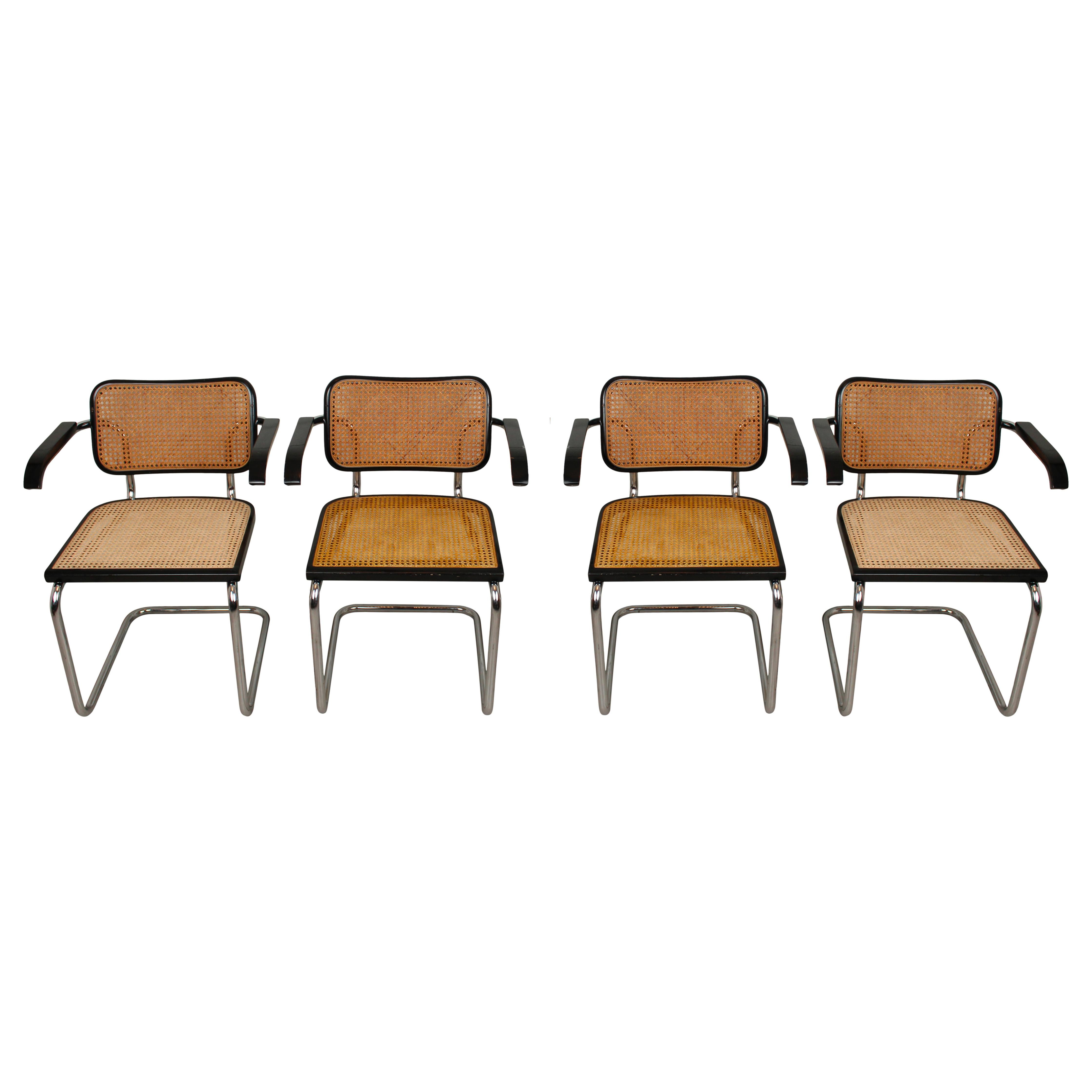 italien Fauteuil de salle à manger Cesca Marcel Breuer B64 pour Gavina Knoll, 1968, lot de 4 en vente