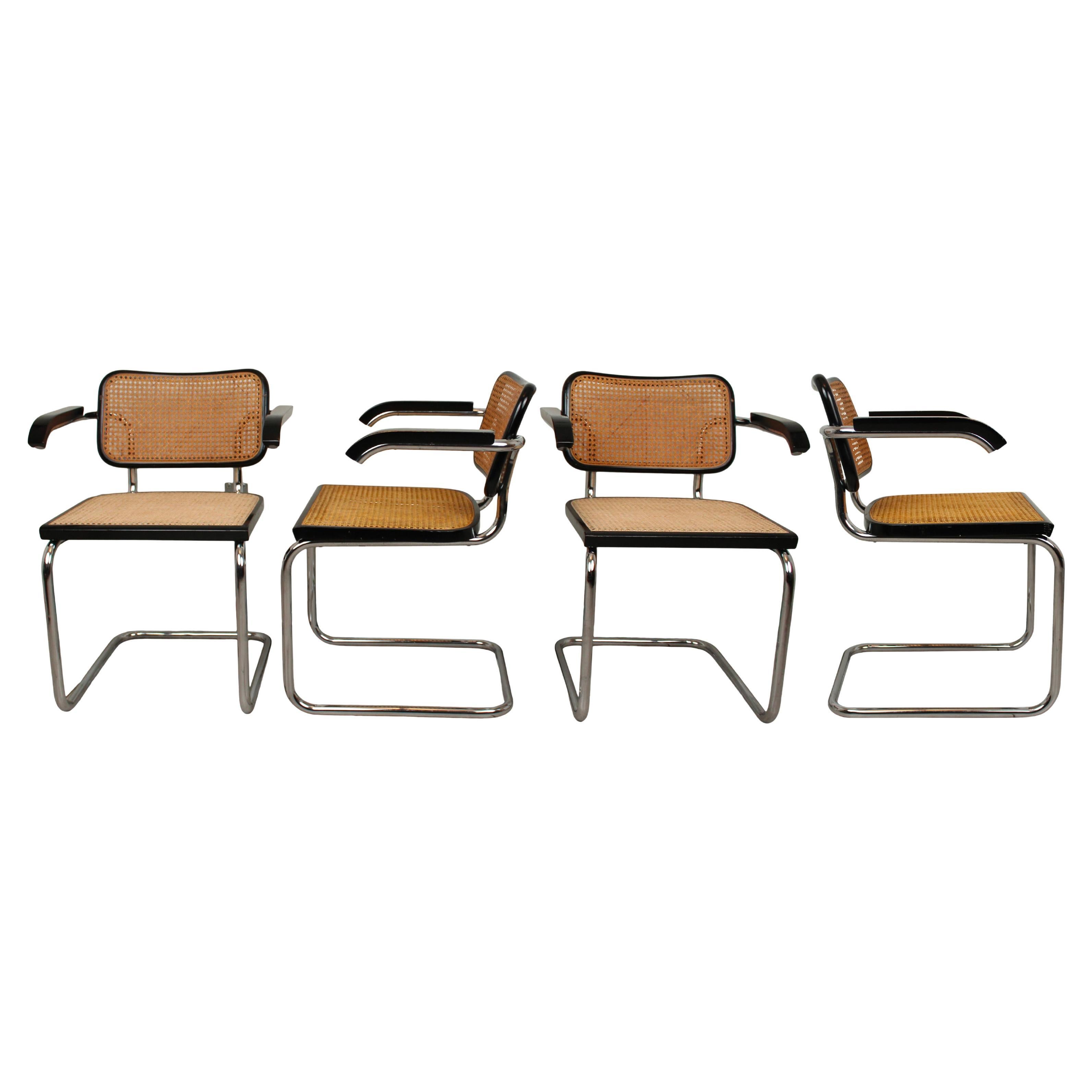 Marcel Breuer B64 Cesca Dining Room Arm Chair for Gavina Knoll, 1968, Set of 4