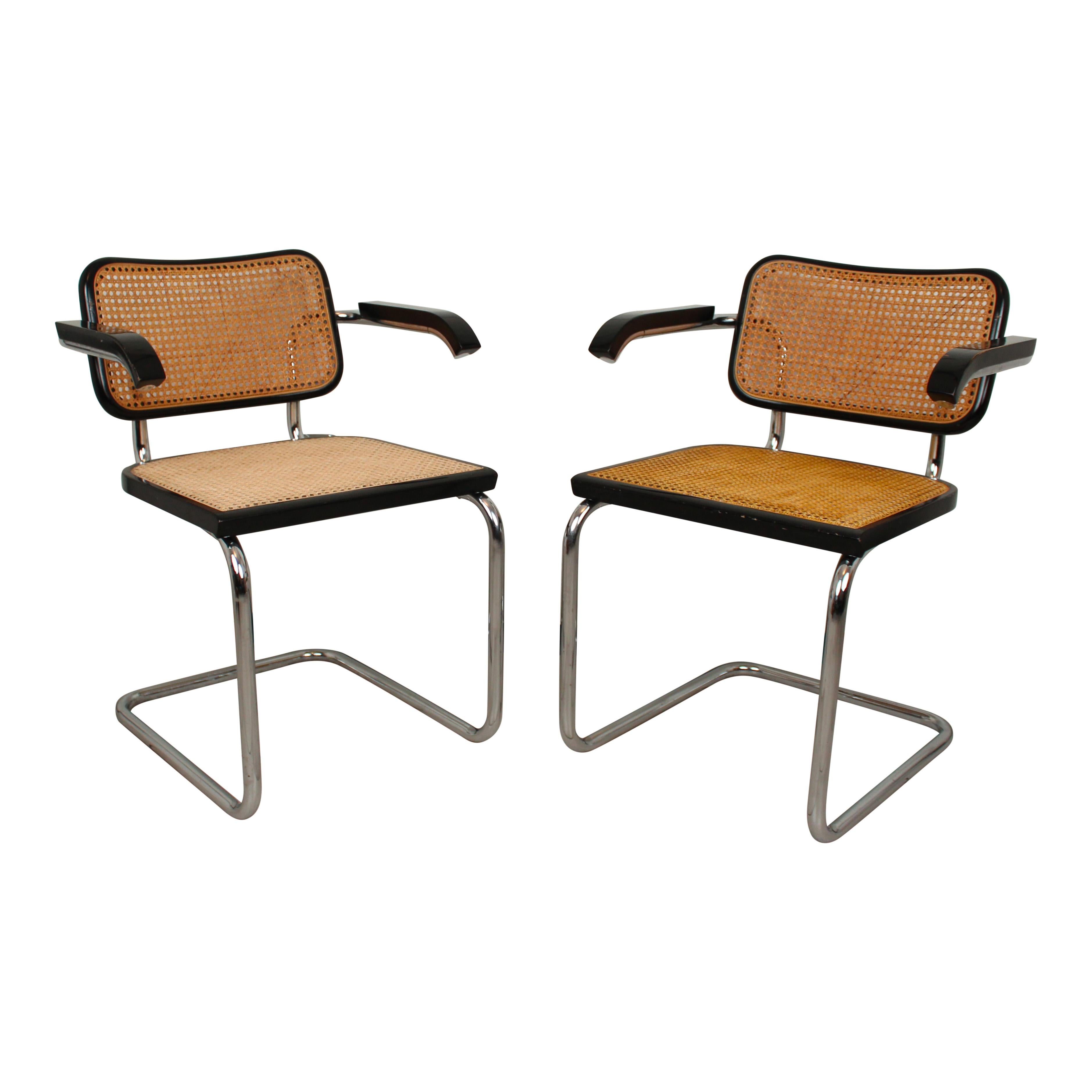 Mid-20th Century Marcel Breuer B64 Cesca Dining Room Arm Chair for Gavina Knoll, 1968, Set of 6 For Sale