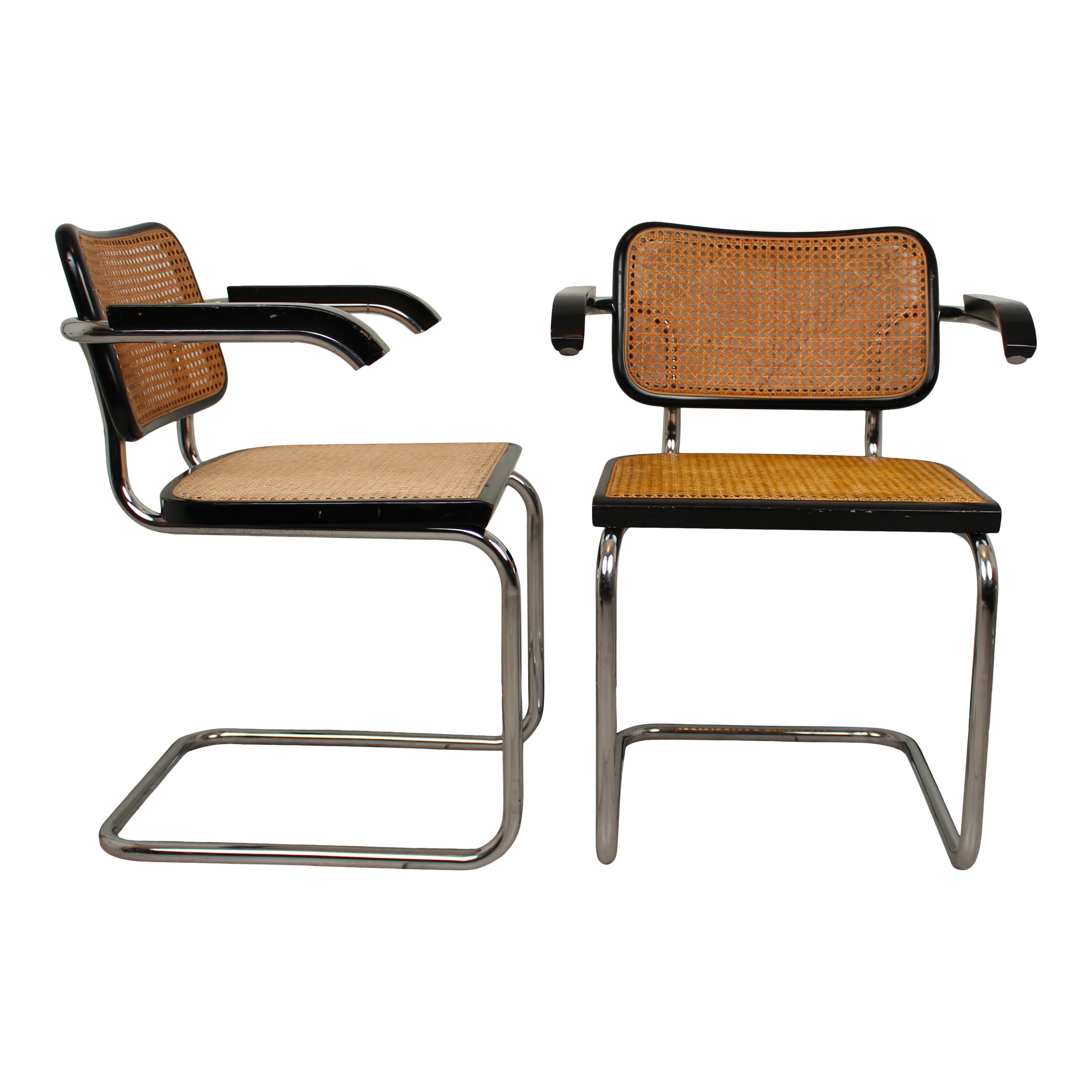 Wicker Marcel Breuer B64 Cesca Dining Room Arm Chair for Gavina Knoll, 1968, Set of 6 For Sale