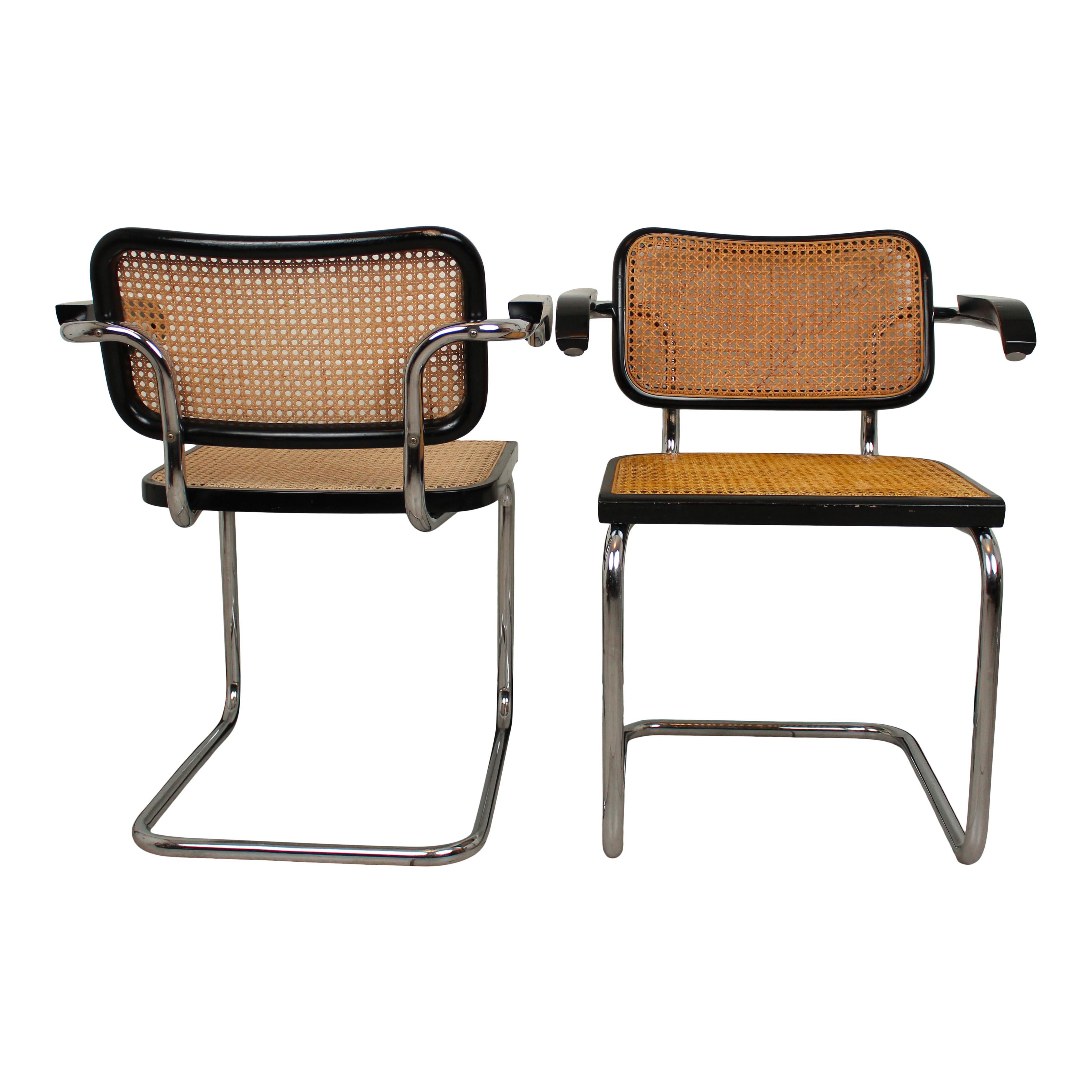 Marcel Breuer B64 Cesca Dining Room Arm Chair for Gavina Knoll, 1968, Set of 6 For Sale 1