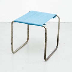 Marcel Breuer B9T Stool for Thonet with Blue Fabric and Metal Tube, circa 1930