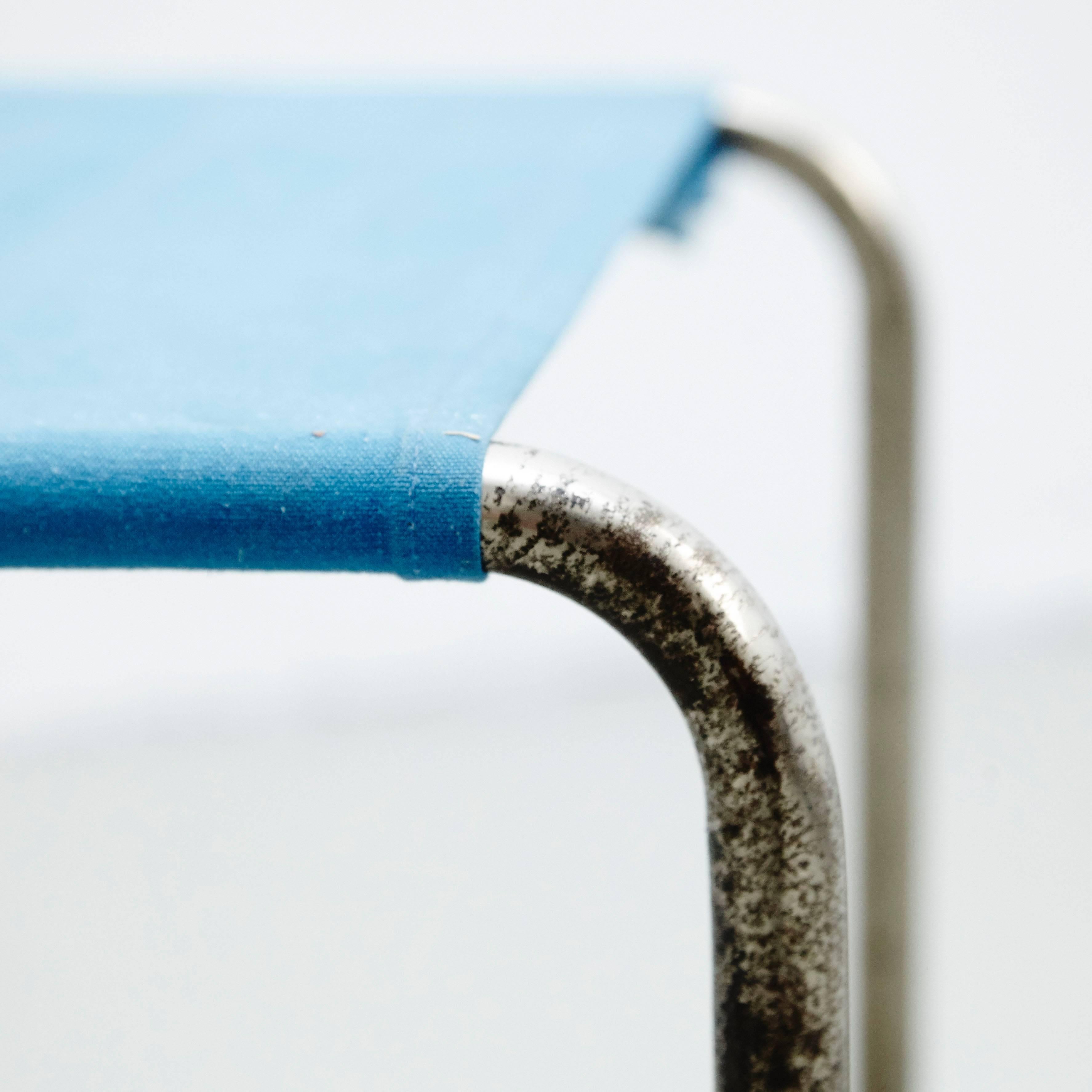 Marcel Breuer B9T Stool for Thonet with Blue Fabric and Metal Tube, circa 1930 1