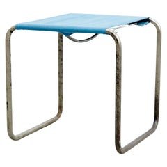 Marcel Breuer B9T Stool for Thonet with Blue Fabric and Metal Tube, circa 1930