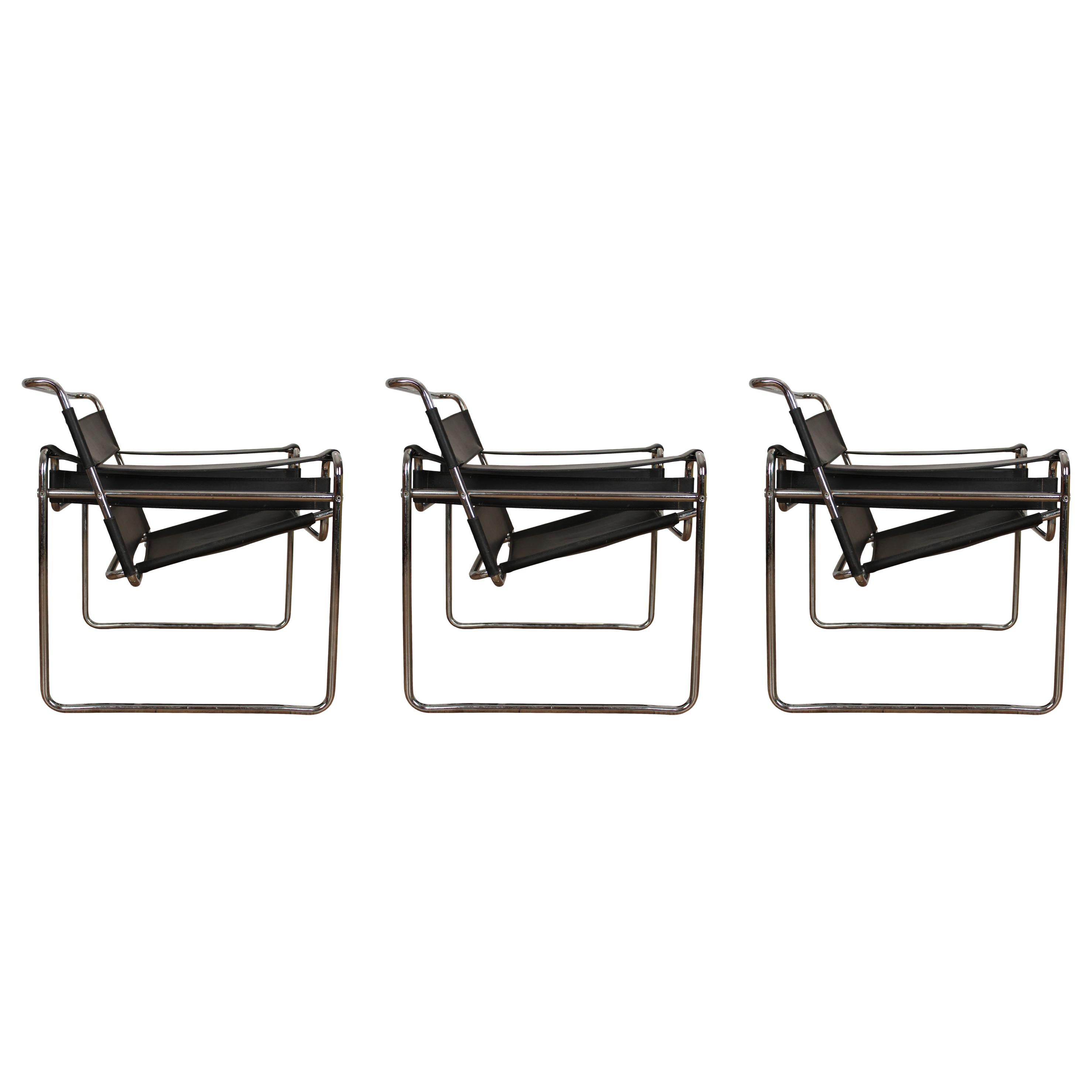 Marcel Breuer Bauhaus Black Leather and Chrome Model B3 Wassily Armchair, 1973 For Sale 6