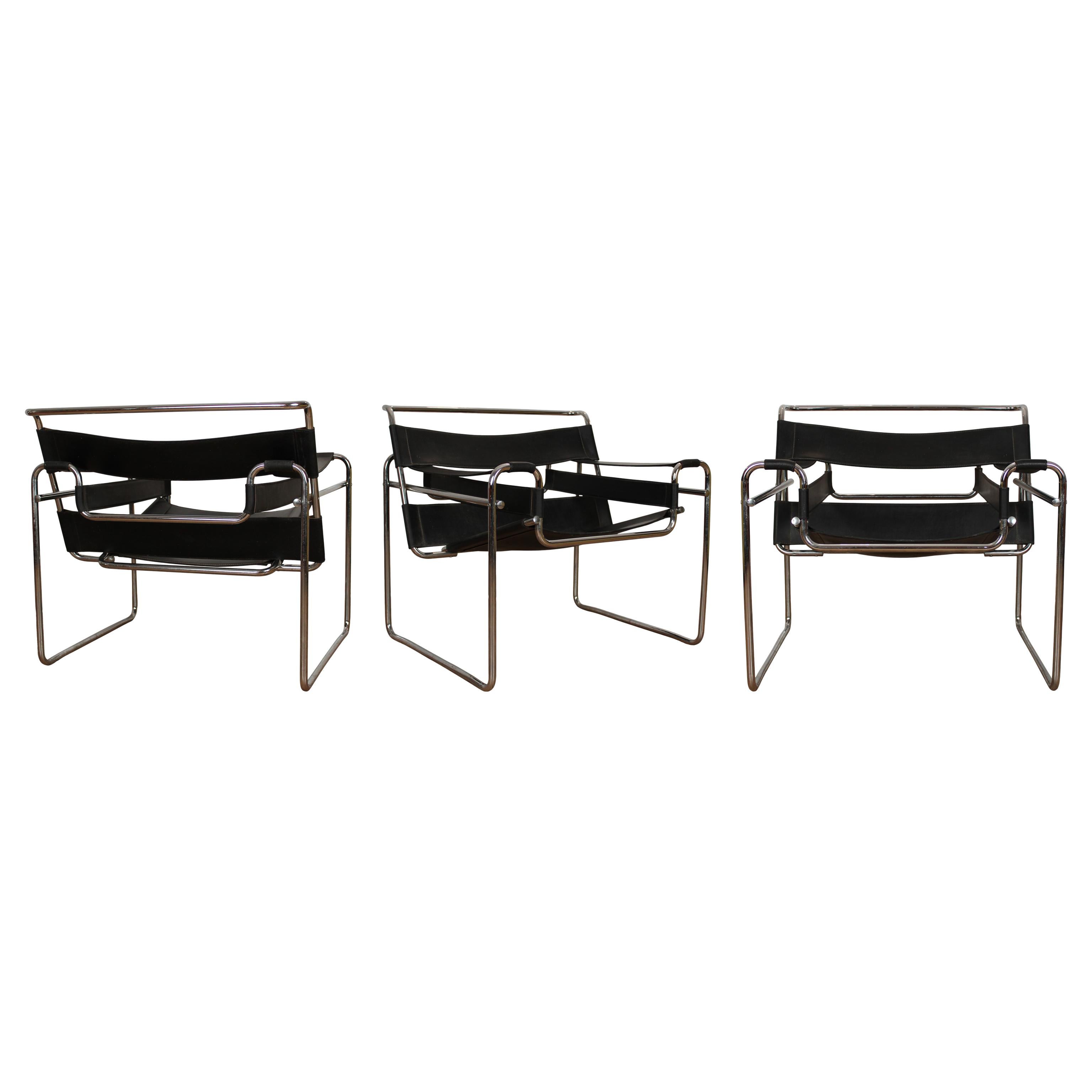 Marcel Breuer Bauhaus Black Leather and Chrome Model B3 Wassily Armchair, 1973 For Sale 9