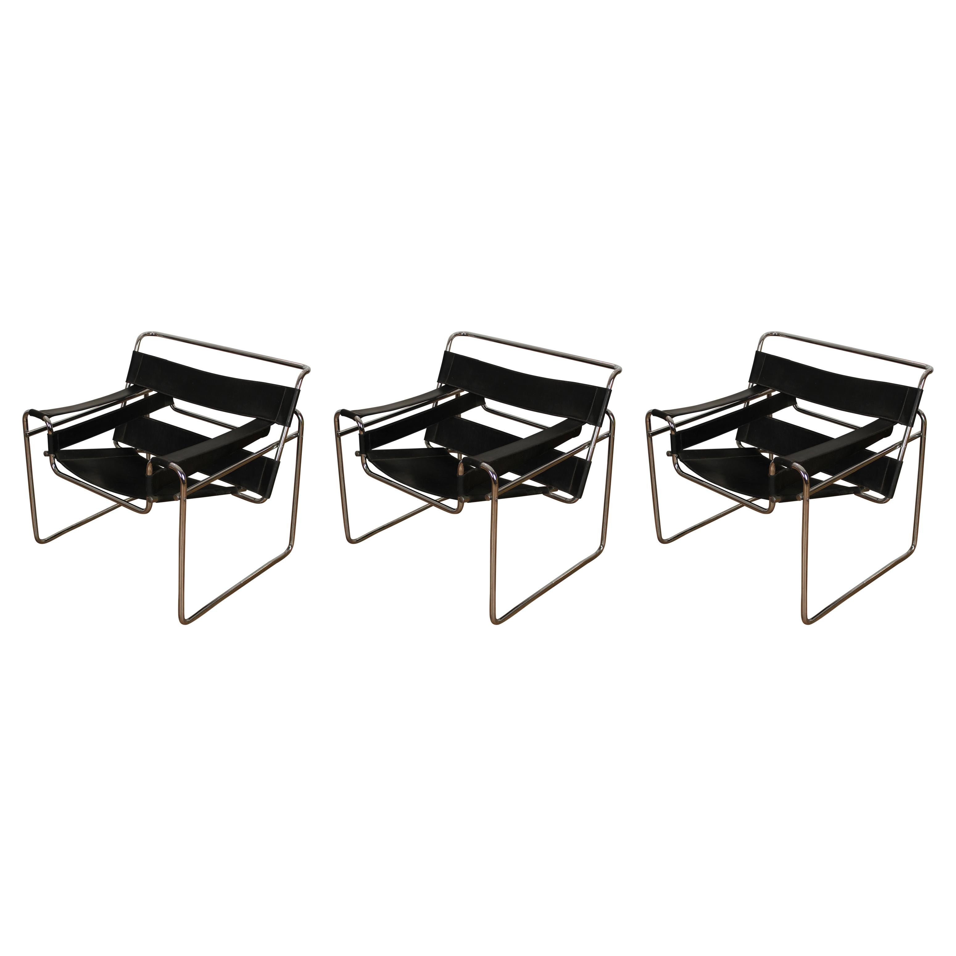 Marcel Breuer Bauhaus Black Leather and Chrome Model B3 Wassily Armchair, 1973 For Sale 10