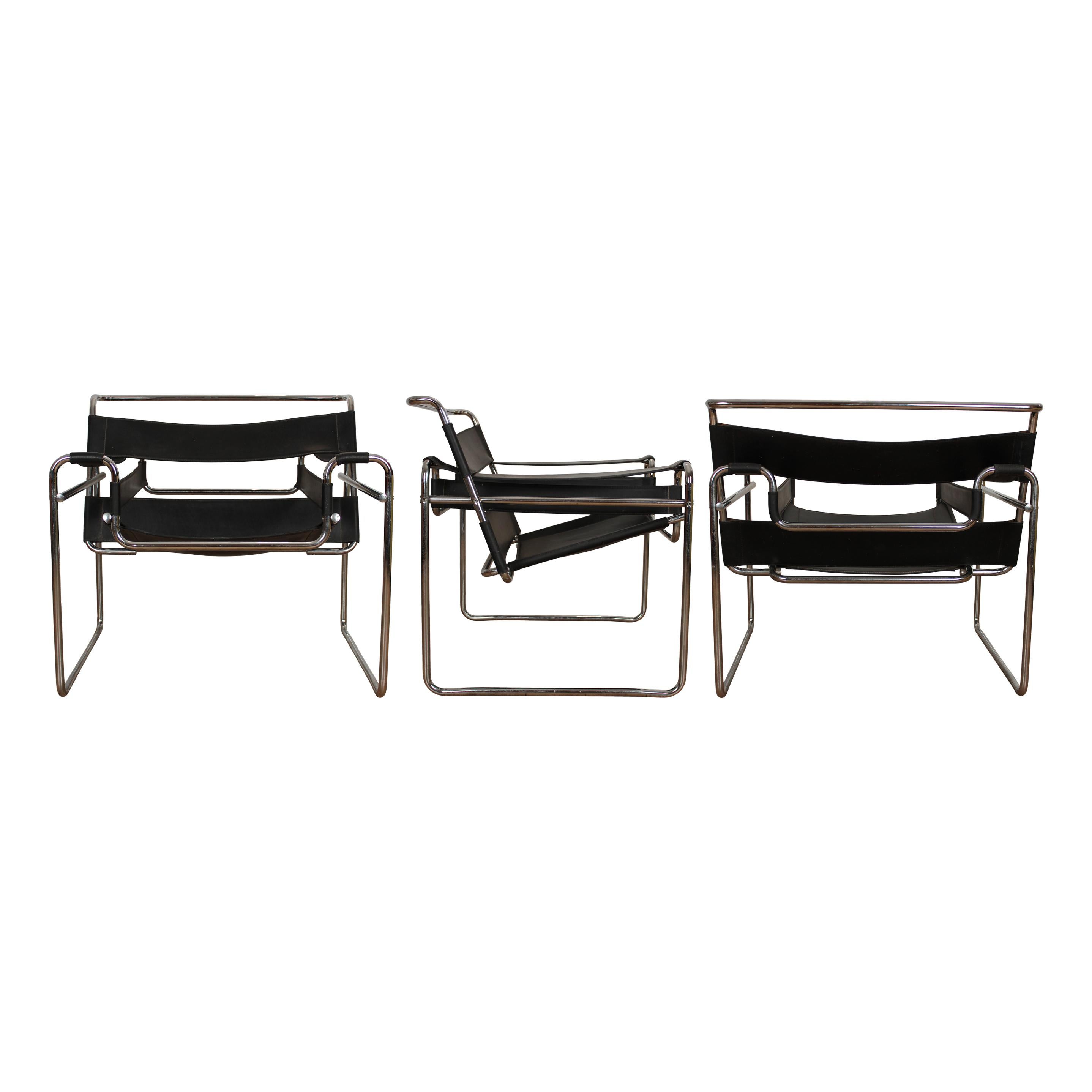Marcel Breuer Bauhaus Black Leather and Chrome Model B3 Wassily Armchair, 1973 For Sale 11