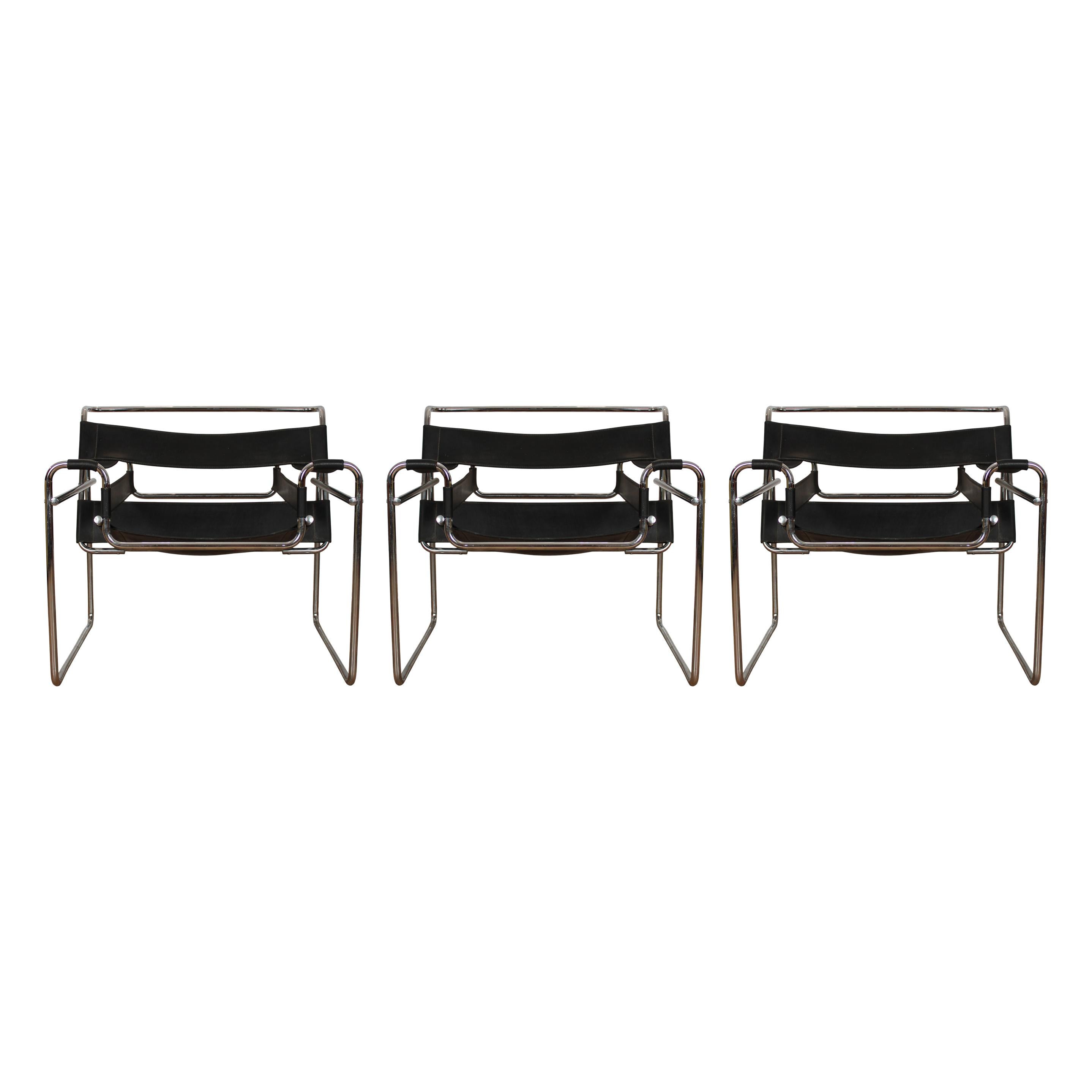 Marcel Breuer Bauhaus Black Leather and Chrome Model B3 Wassily Armchair, 1973 For Sale 12