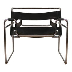 Marcel Breuer Bauhaus Black Leather and Chrome Model B3 Wassily Armchair, 1973