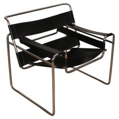 Marcel Breuer Bauhaus Black Leather and Chrome Model B3 Wassily Armchair, 1973