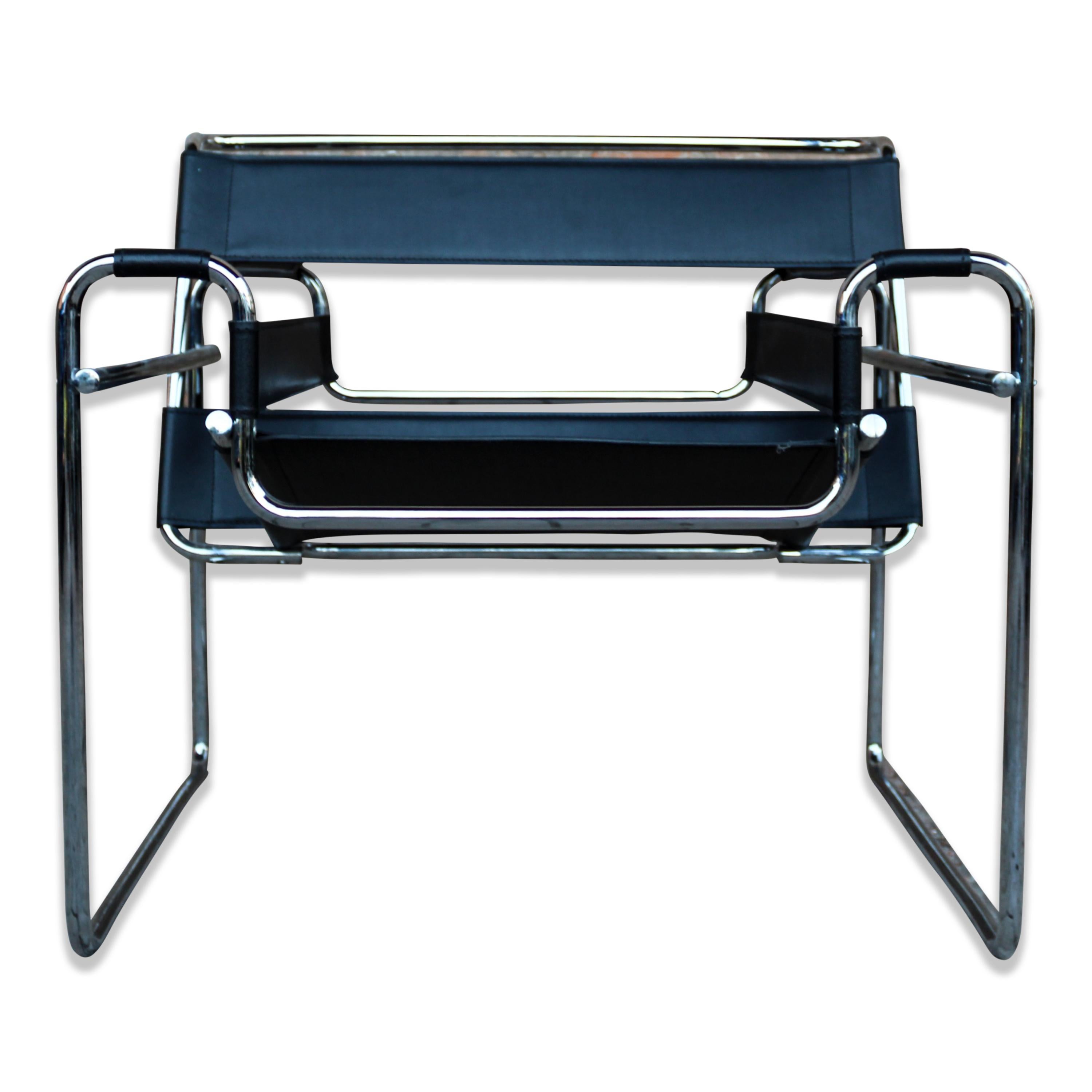Marcel Breuer Bauhaus Schwarzer Wassily-Sessel Modell B3 für Gavina, 1969, 4er-Set, Modell im Angebot 5