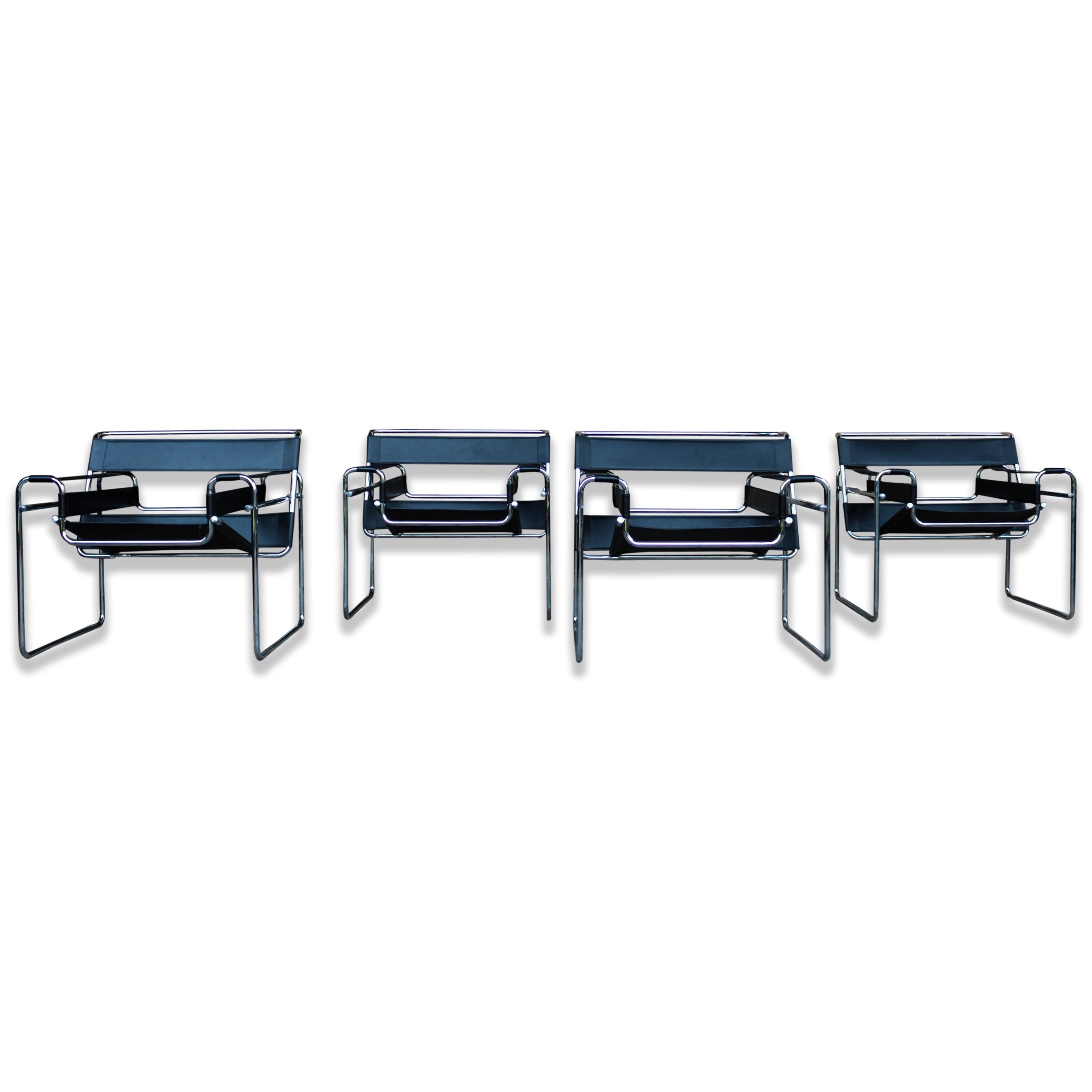 Marcel Breuer Bauhaus Black Model B3 Wassily Armchair for Gavina, 1969, Set of 4 In Good Condition For Sale In Vicenza, IT