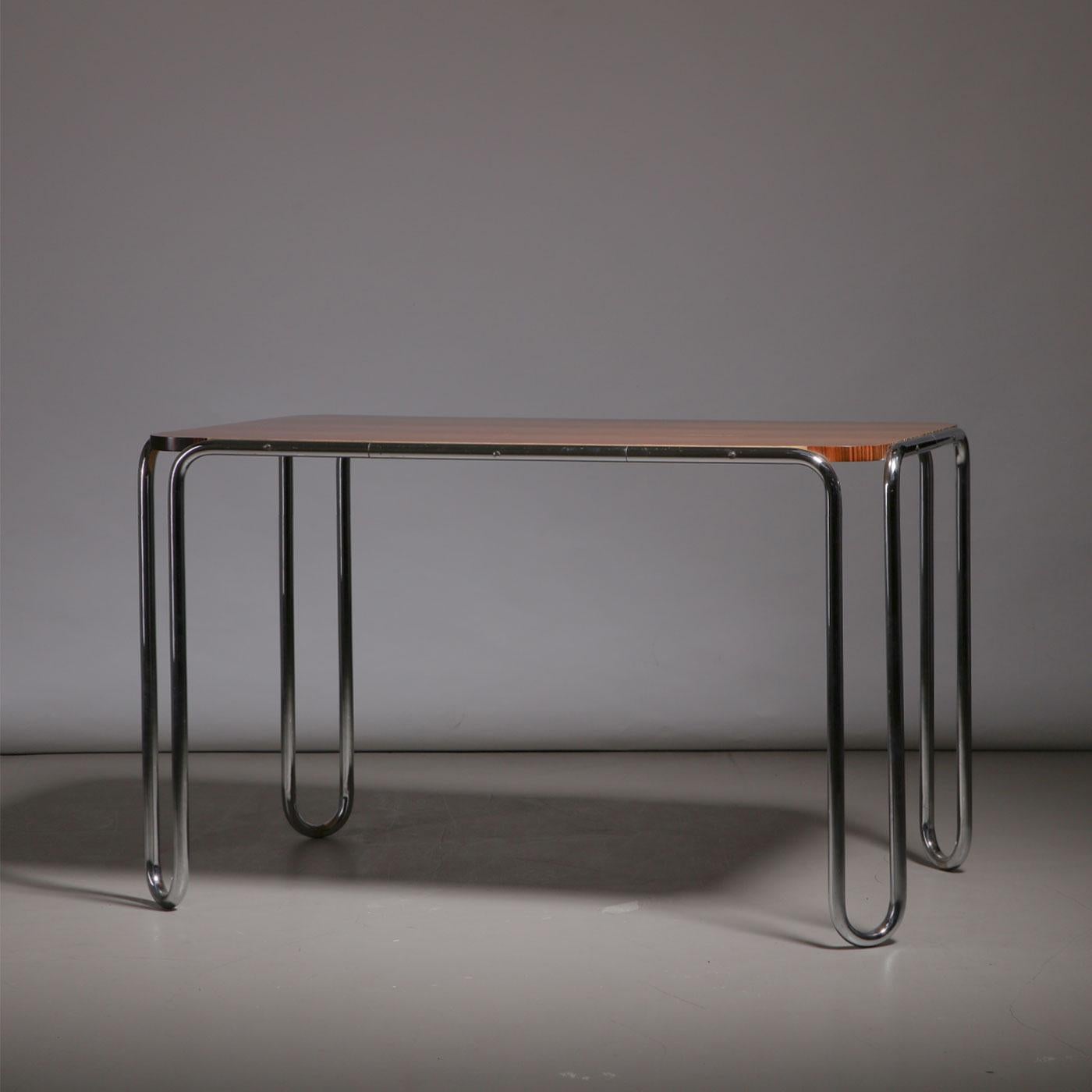 Rare Bauhaus chrome-plated tubular steel and wood dining table, model 