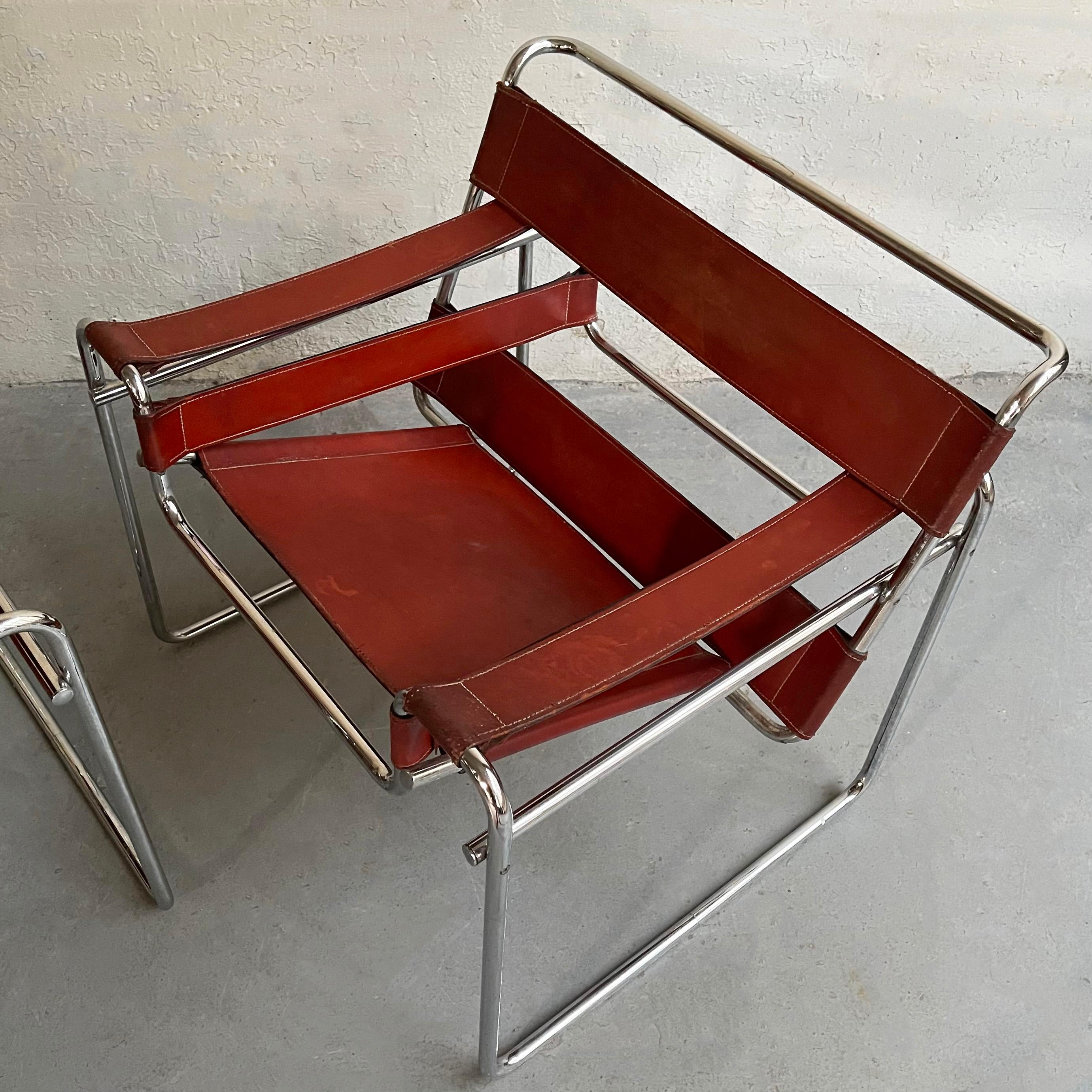 Marcel Breuer Bauhaus Wassily Style Chairs Burgundy Brown Leather 7