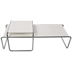 Marcel Breuer Bauhaus White Wood and Steel 'Laccio' Italian Side Tables, 1970s