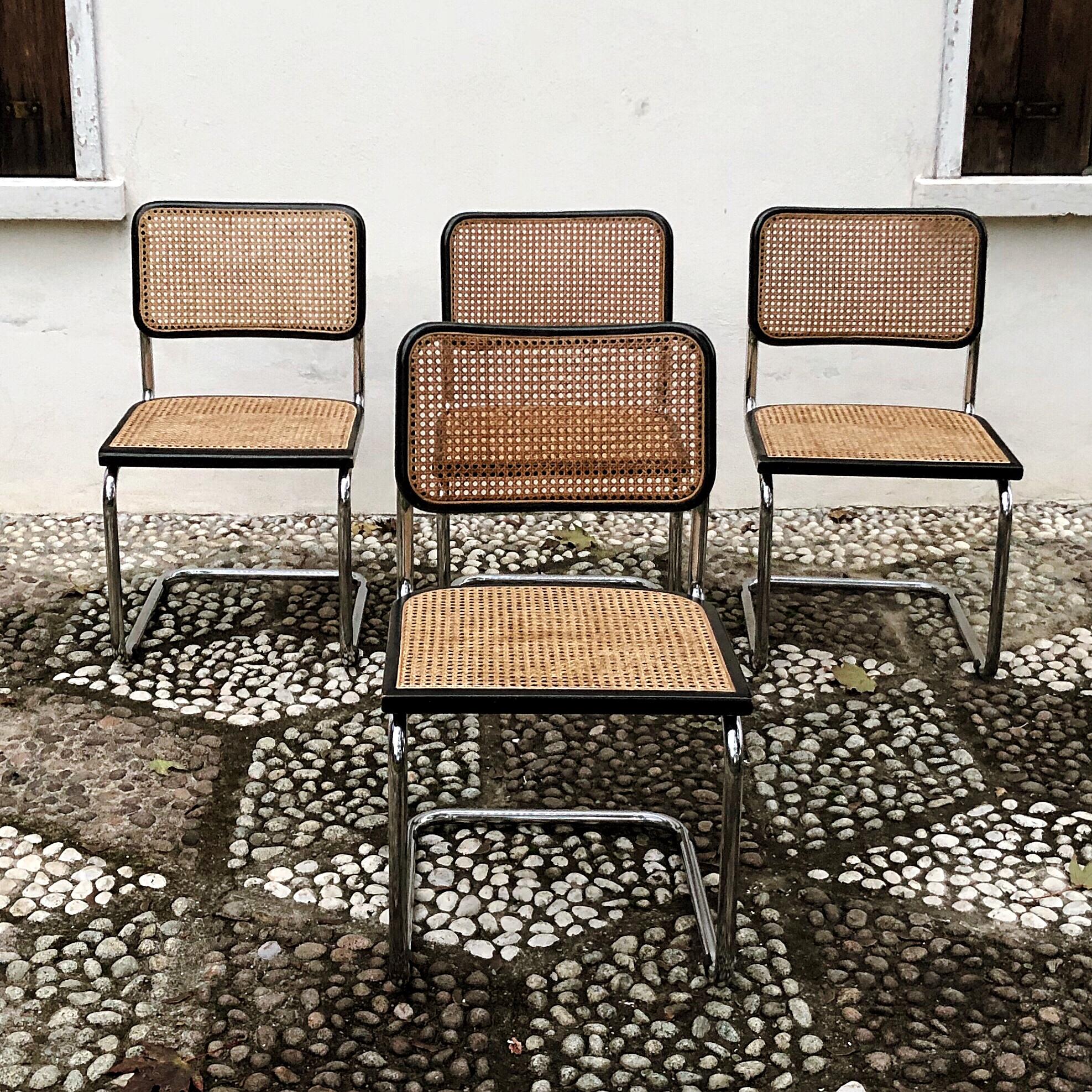 Marcel Breuer Bauhaus Wien Straw B32 Cesca Dining Room Chairs, 1970s, Set of 4 For Sale 7
