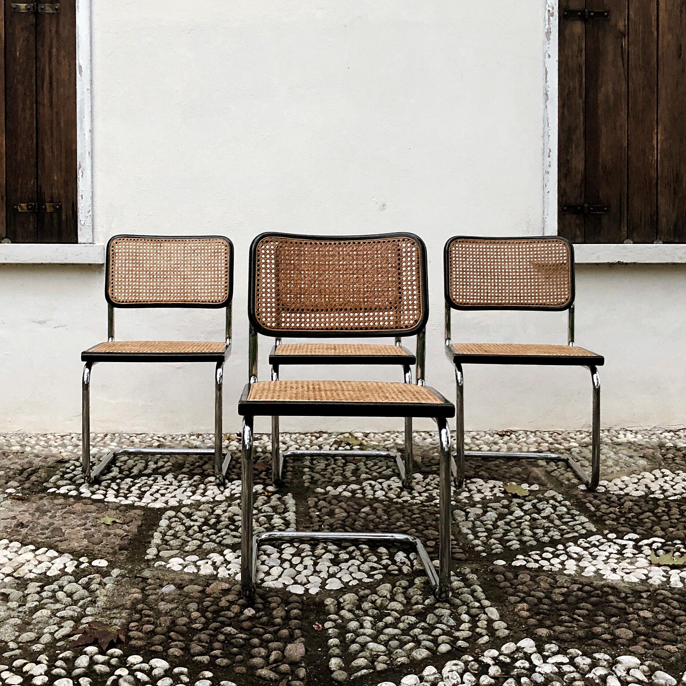 Marcel Breuer Bauhaus Wien Straw B32 Cesca Dining Room Chairs, 1970s, Set of 4 For Sale 8