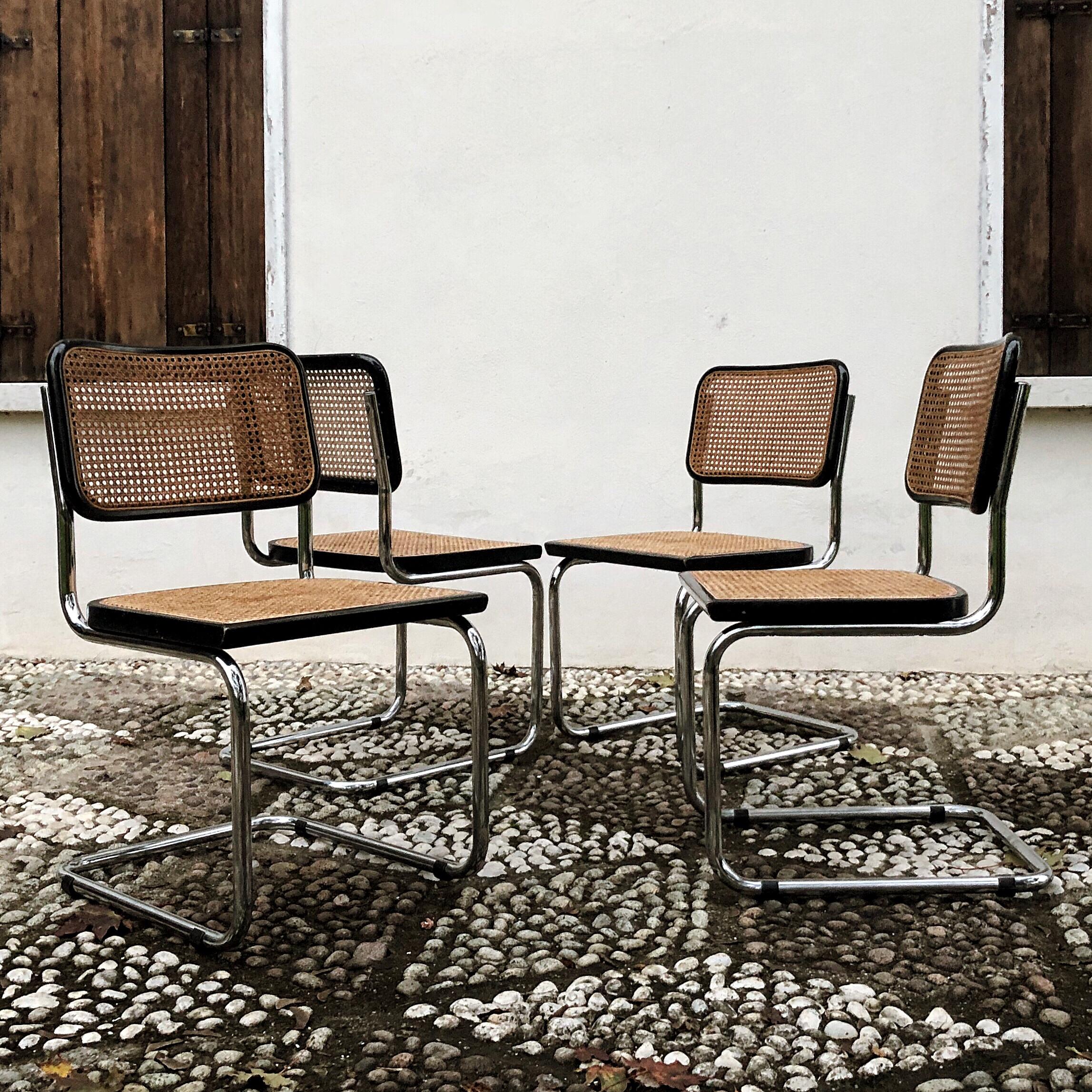 Marcel Breuer Bauhaus Wien Straw B32 Cesca Dining Room Chairs, 1970s, Set of 4 In Good Condition For Sale In Padova, IT