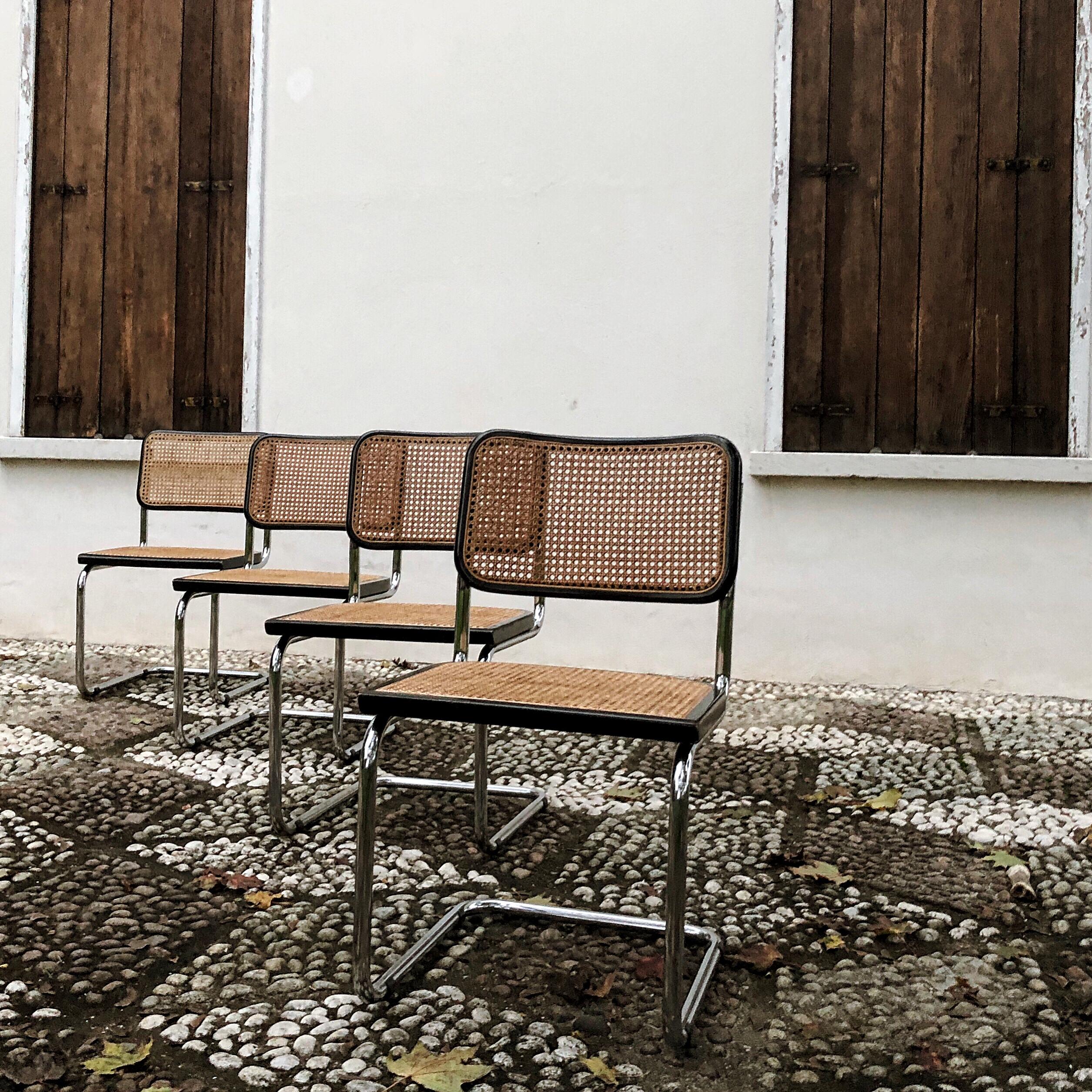 Late 20th Century Marcel Breuer Bauhaus Wien Straw B32 Cesca Dining Room Chairs, 1970s, Set of 4 For Sale