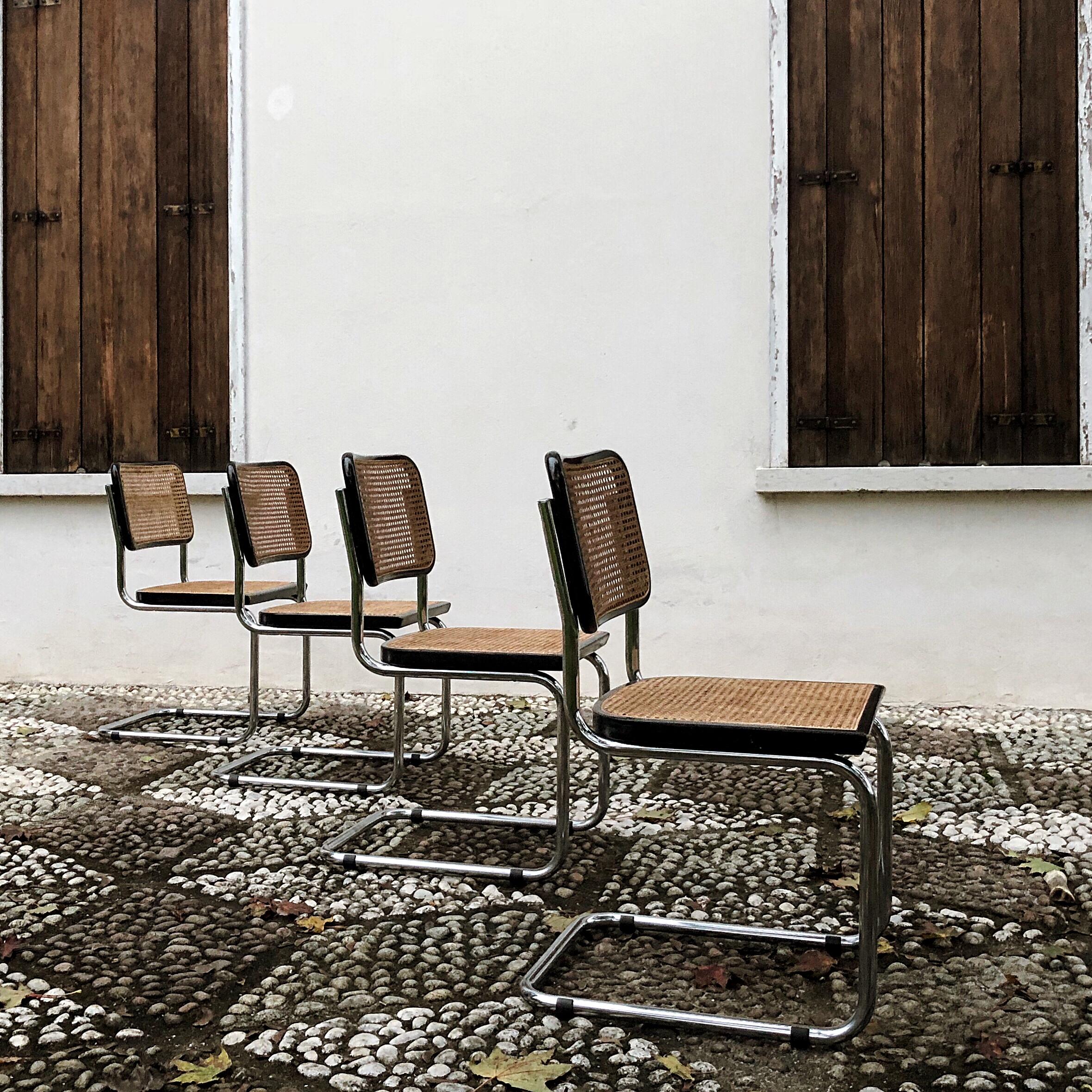 Marcel Breuer Bauhaus Wien Straw B32 Cesca Dining Room Chairs, 1970s, Set of 4 For Sale 1