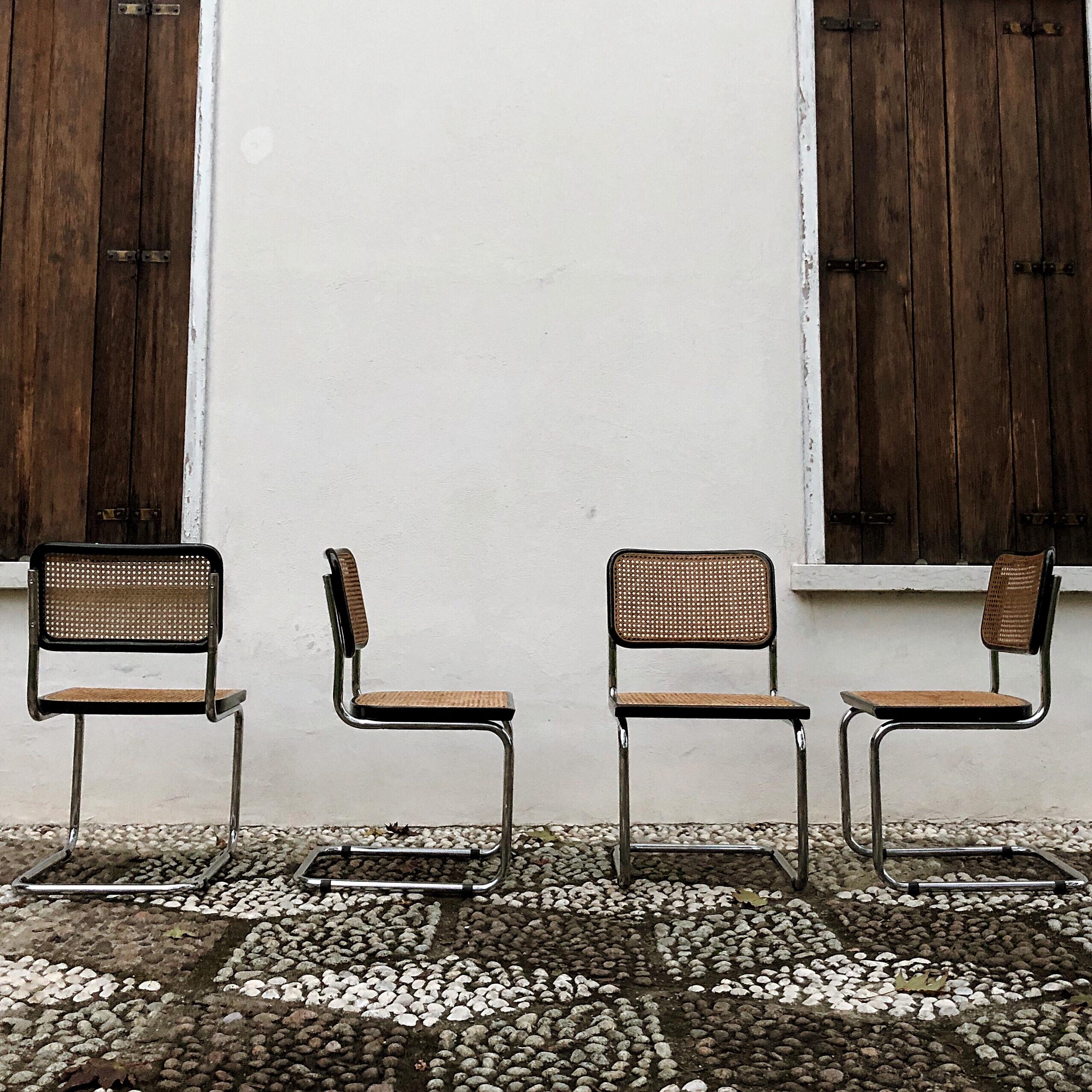 Marcel Breuer Bauhaus Wien Straw B32 Cesca Dining Room Chairs, 1970s, Set of 4 For Sale 3