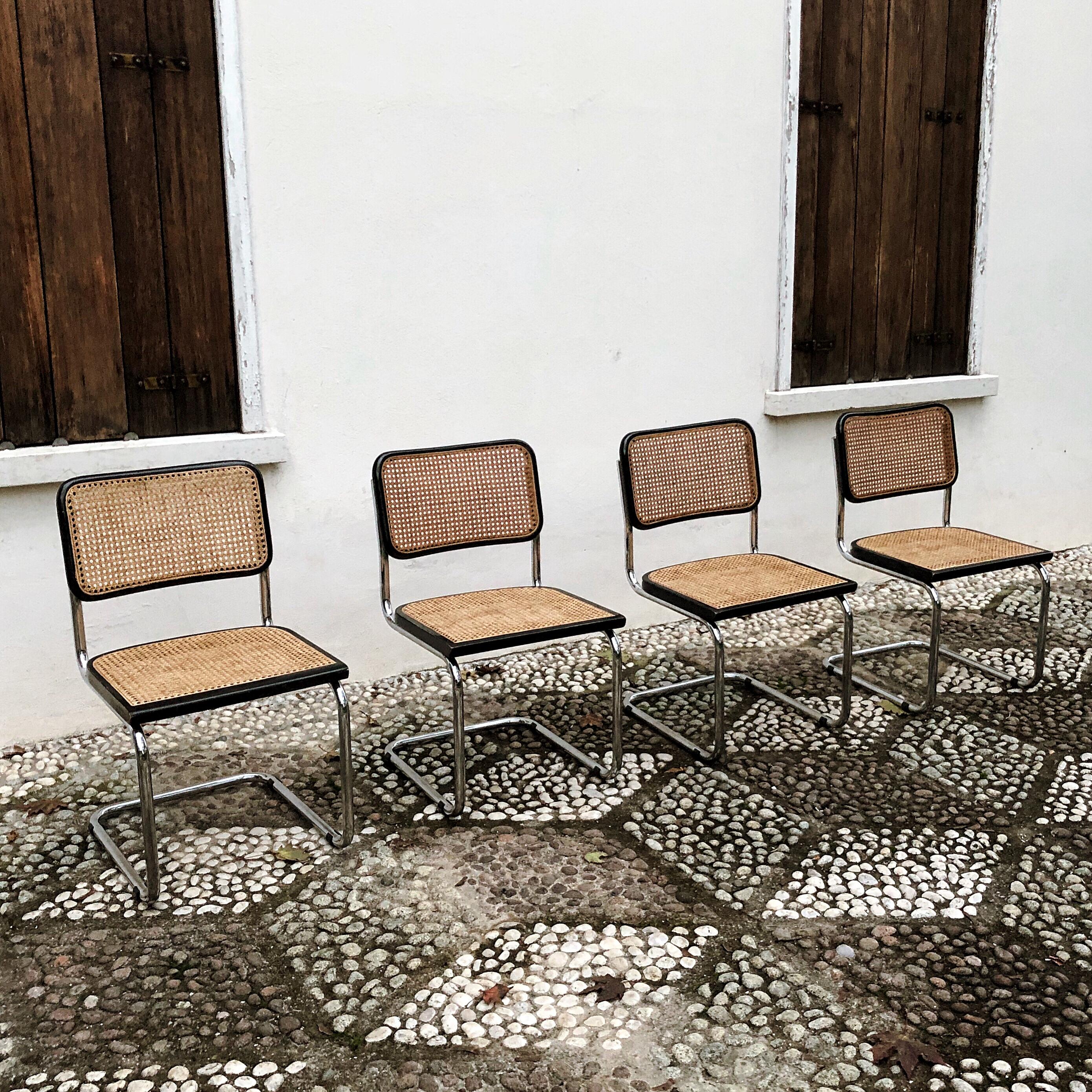 Marcel Breuer Bauhaus Wien Straw B32 Cesca Dining Room Chairs, 1970s, Set of 4 For Sale 4